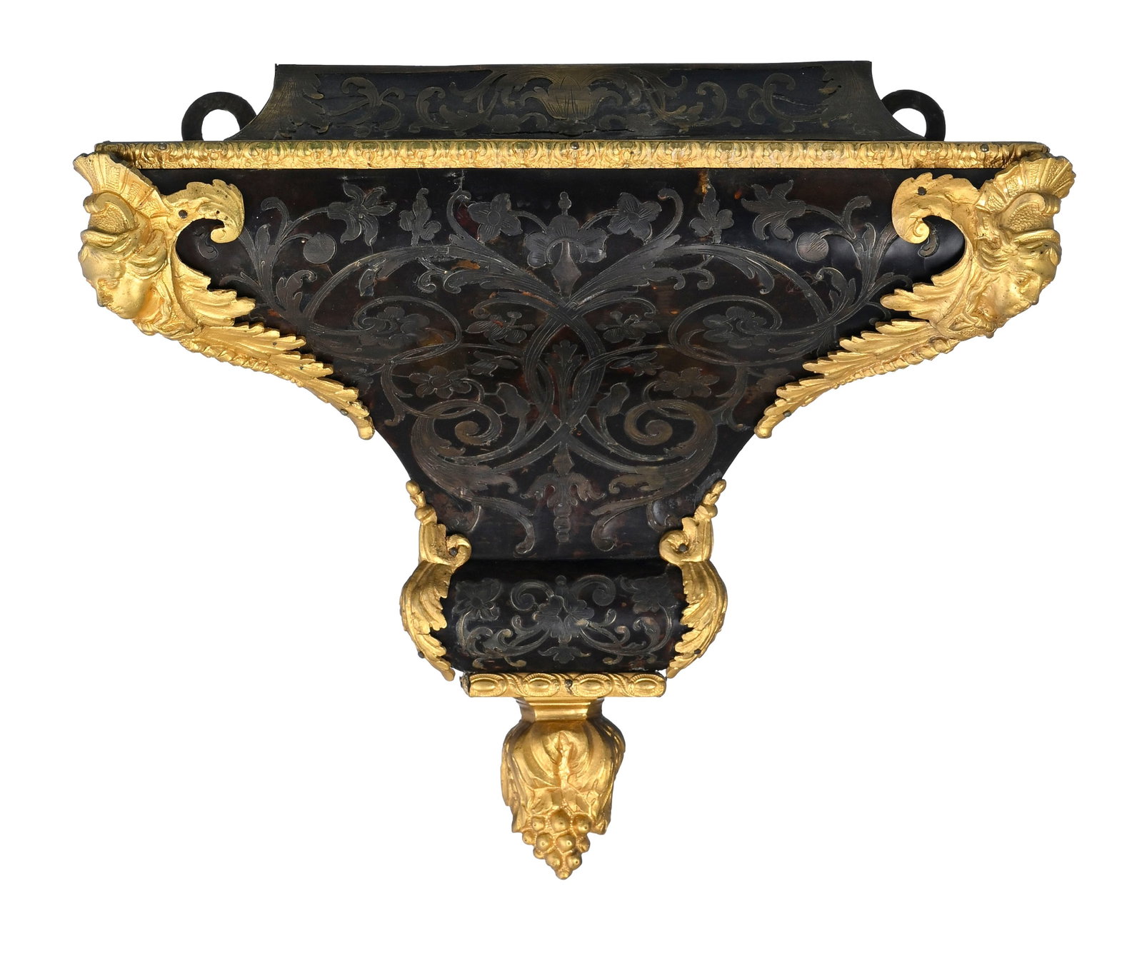 Cartel d'applique d'époque Régence, en placage d'écaille de tortue et laiton à d - 3