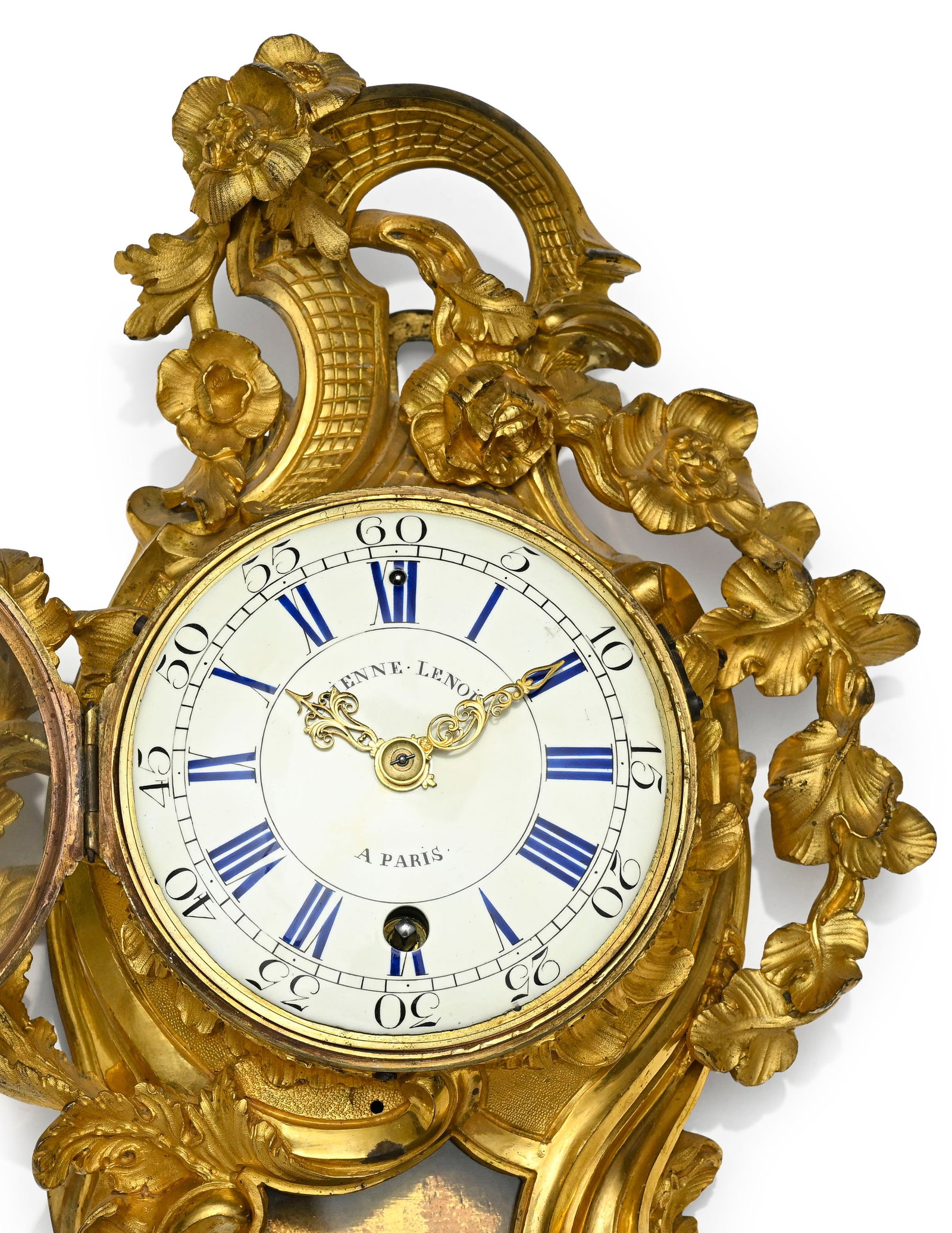 Cartel d'applique d'époque Louis XV, en bronze ciselé et doré à décor de fl - 2