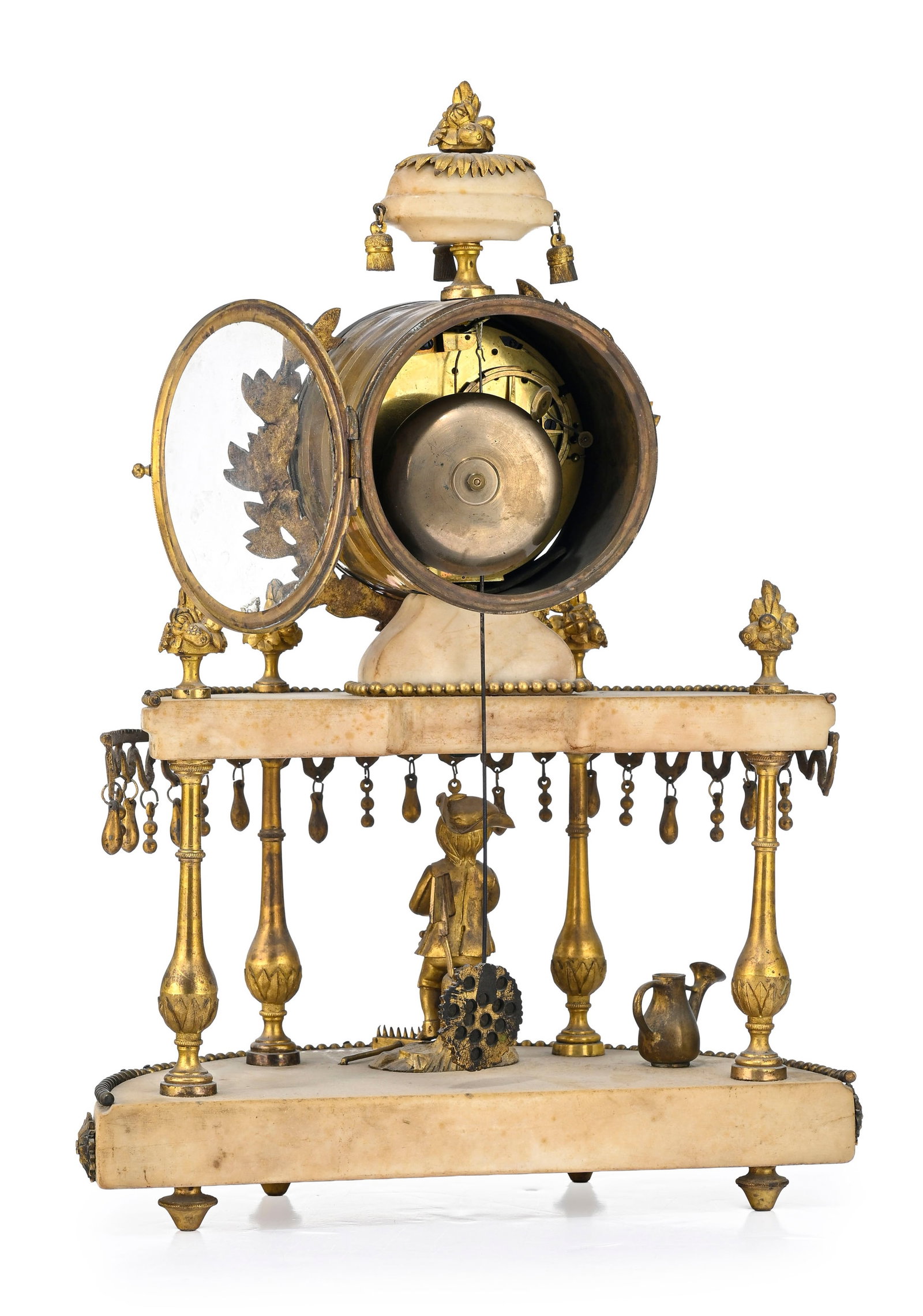 Pendule portique d'époque Louis XVI, en marbre blanc et bronze doré, partie inférieur - 3