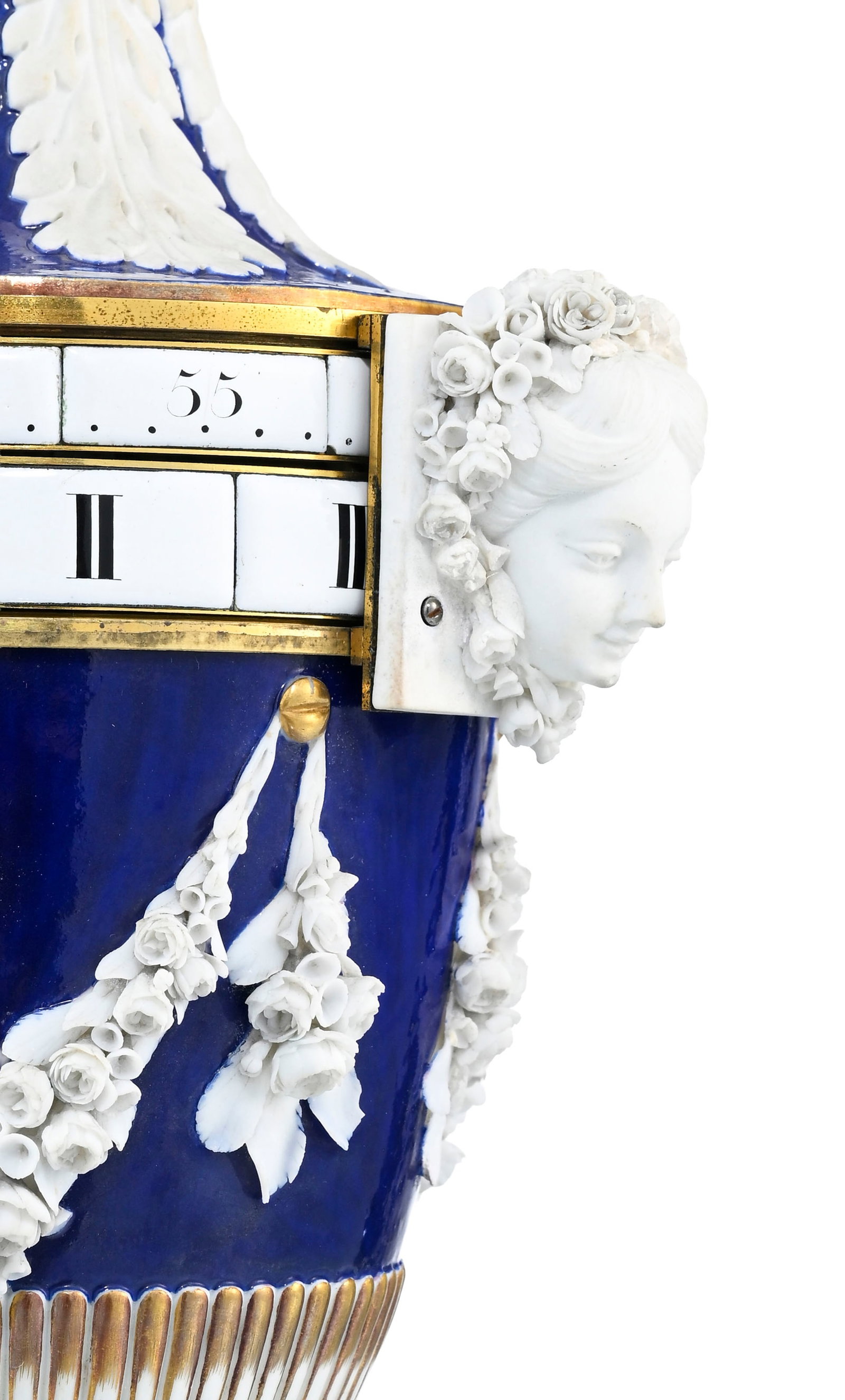 Pendule à cadrans tournants d'époque Louis XVI, en porcelaine à fond bleu de Nidervil - 10