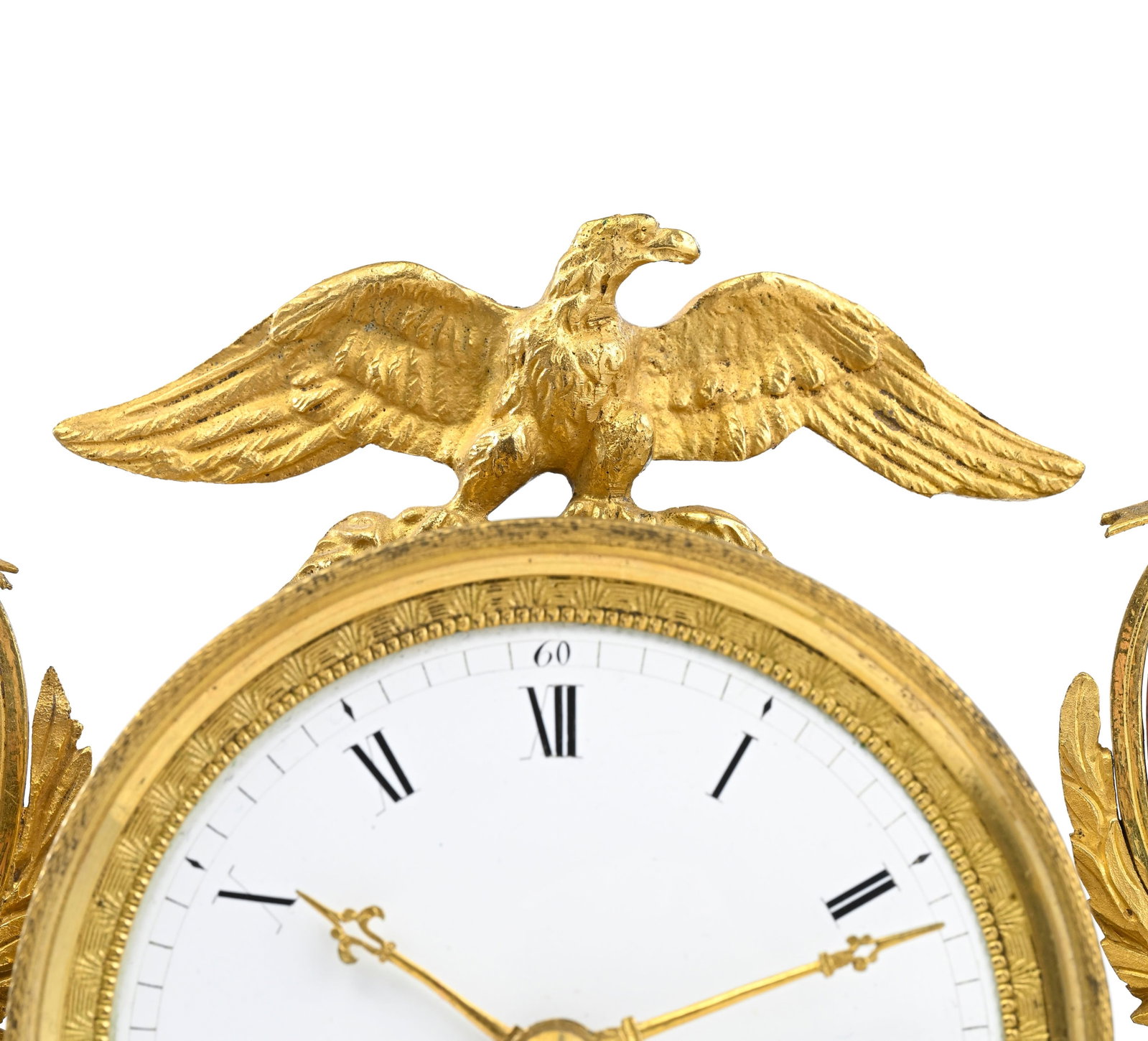 Pendule portique d'époque Directoire, en marbre blanc, rouge griotte et bronze doré, cadra - 3