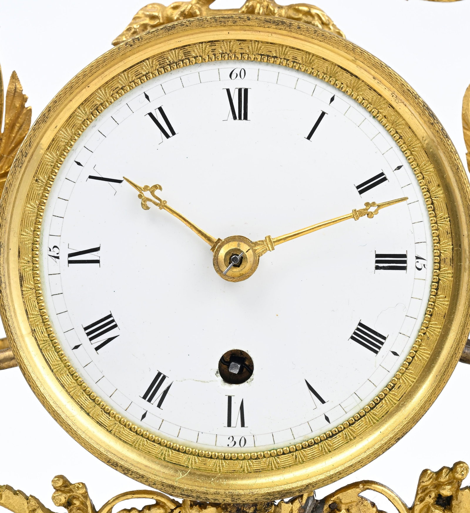 Pendule portique d'époque Directoire, en marbre blanc, rouge griotte et bronze doré, cadra - 4