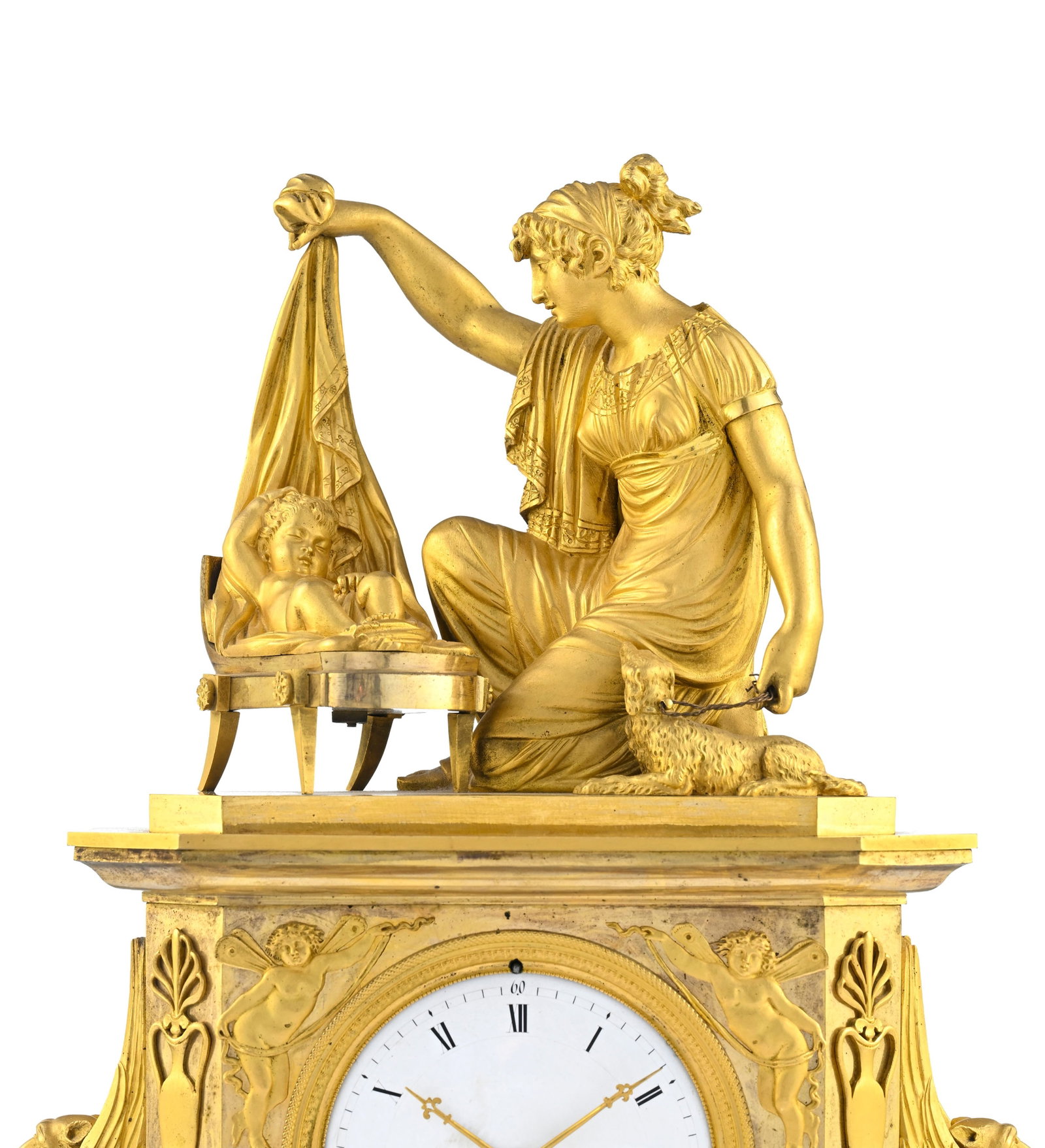 Pendule d'époque Empire, en bronze ciselé et doré mat et brillant, figurant une all&# - 3