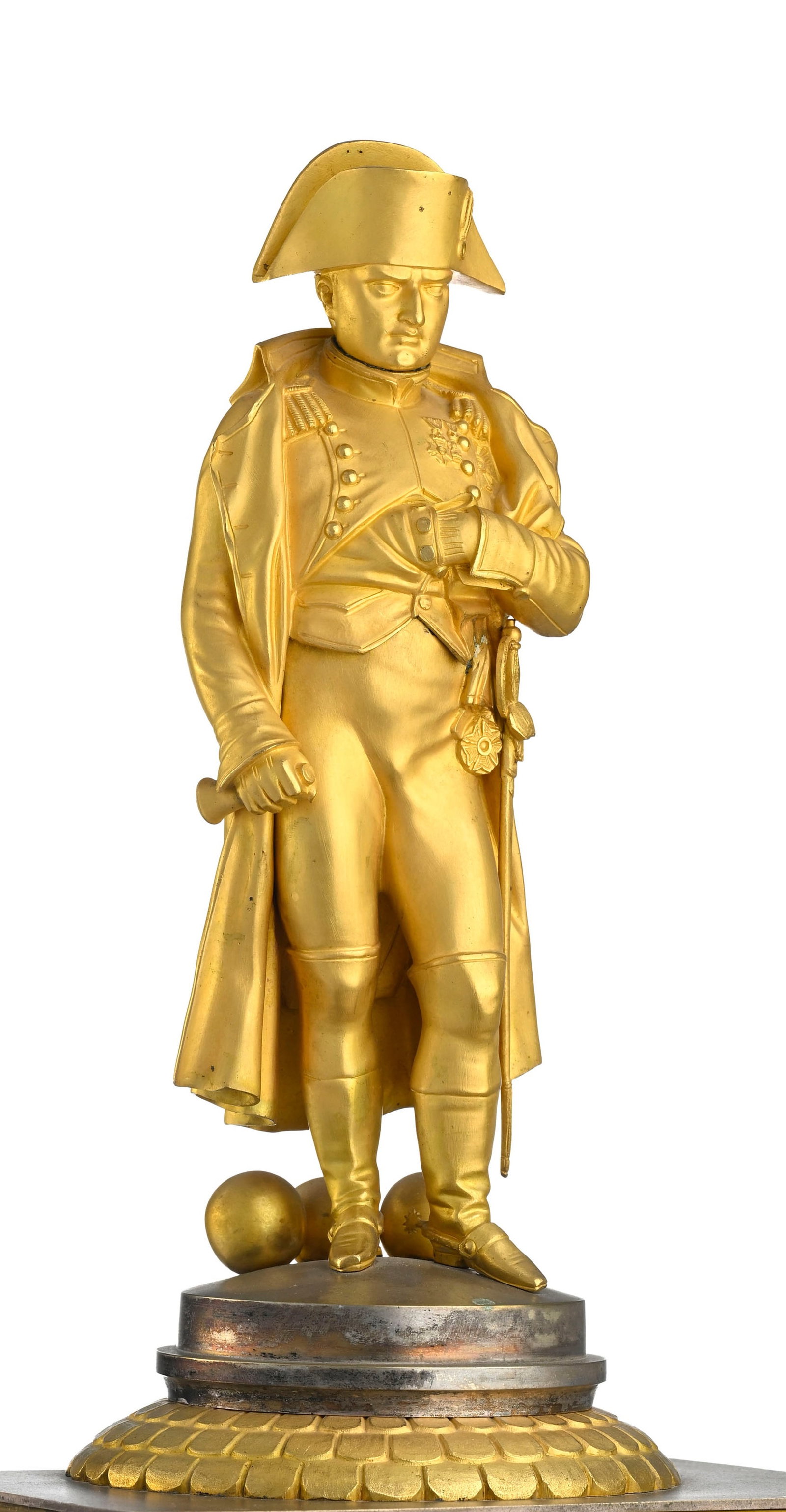 Pendule borne, XIXe s., en bronze doré et argenté, flanqué de Napoléon Bonaparte - 2
