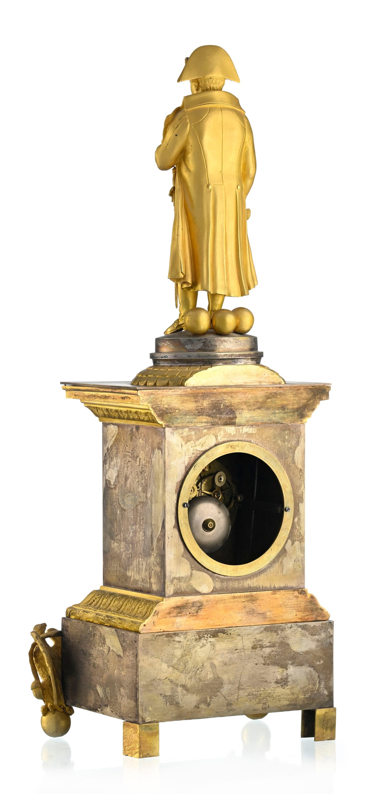 Pendule borne, XIXe s., en bronze doré et argenté, flanqué de Napoléon Bonaparte - 5