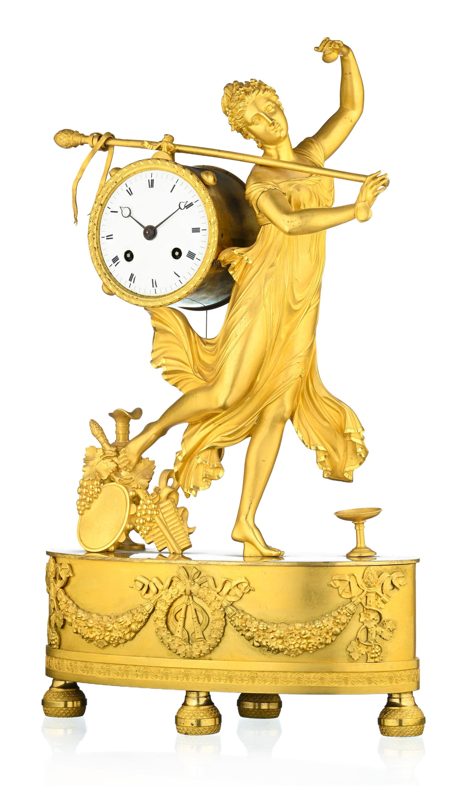 Pendule d'époque Restauration, dite à la Bacchante dansant, cadran circulaire émaill& - 2