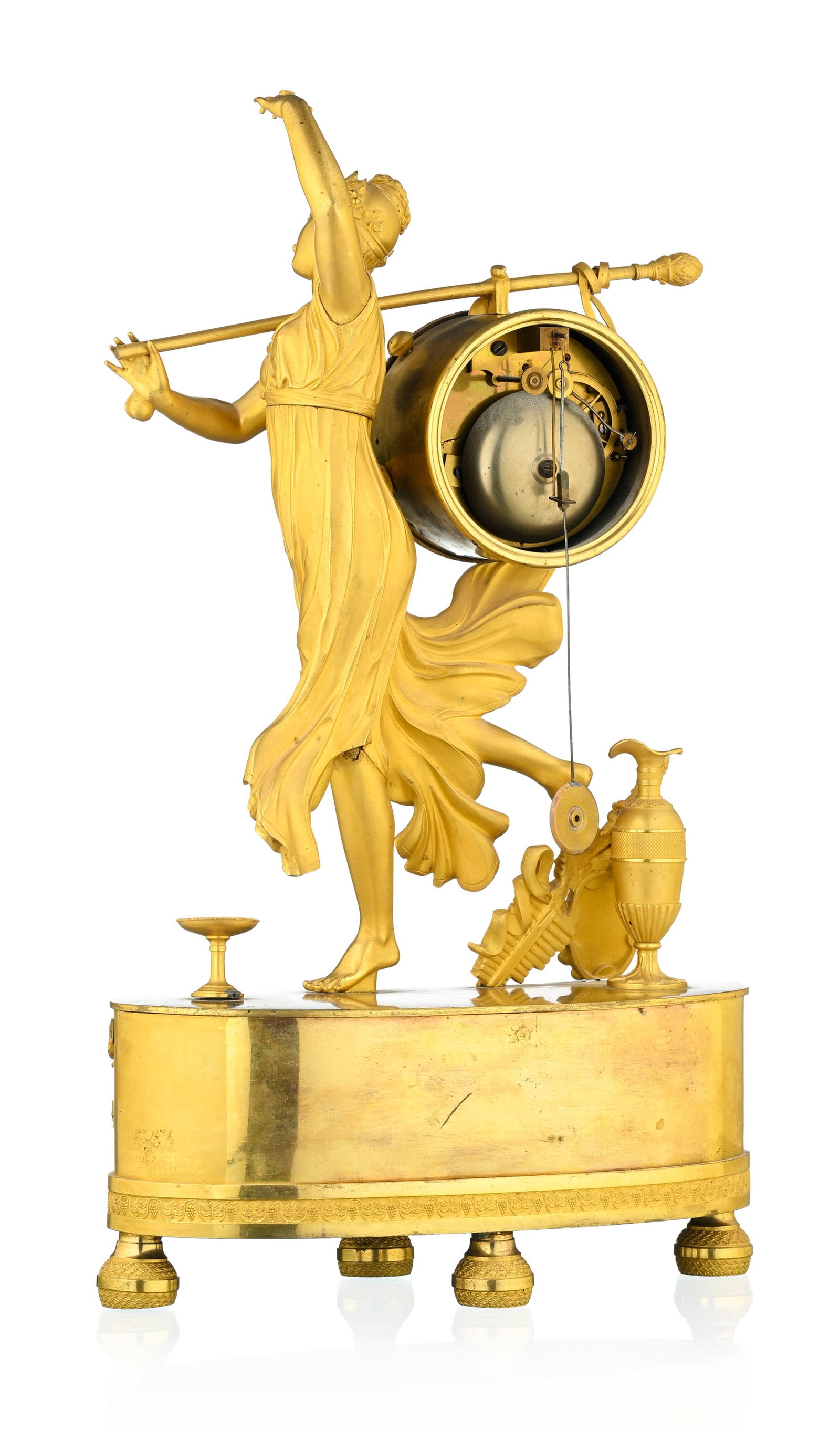 Pendule d'époque Restauration, dite à la Bacchante dansant, cadran circulaire émaill& - 5