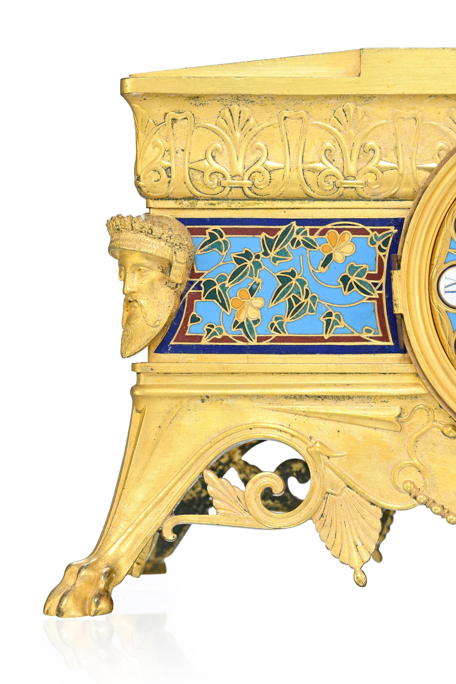Pendule par Barbedienne, fin du XIXe s., en bronze doré et ciselé et émaux cloisonn&# - 4