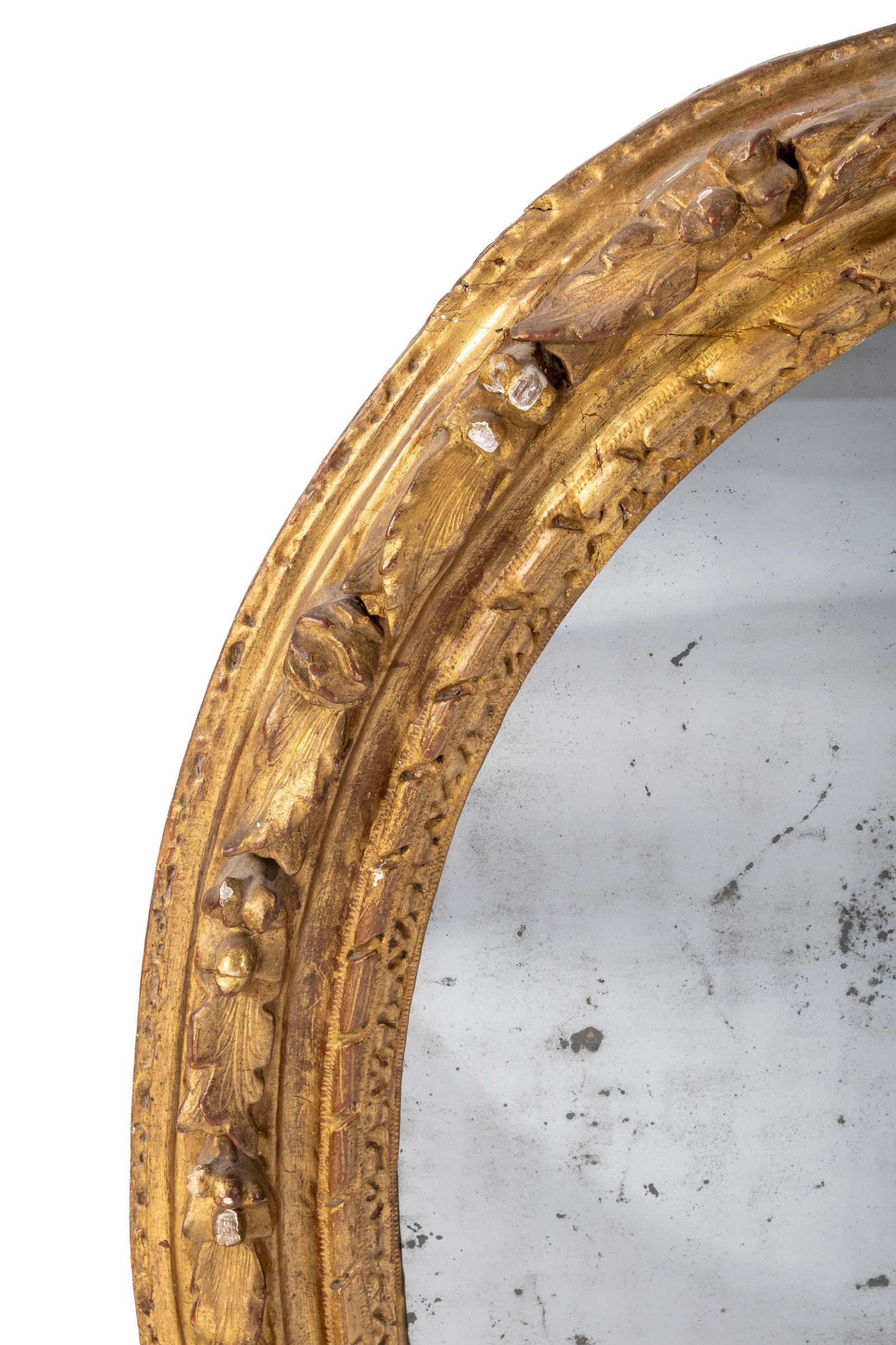 Miroir ovale de style Louis XVI, XIXe s., à décor d'une frise de fleurs et de feuilles, gl - 2