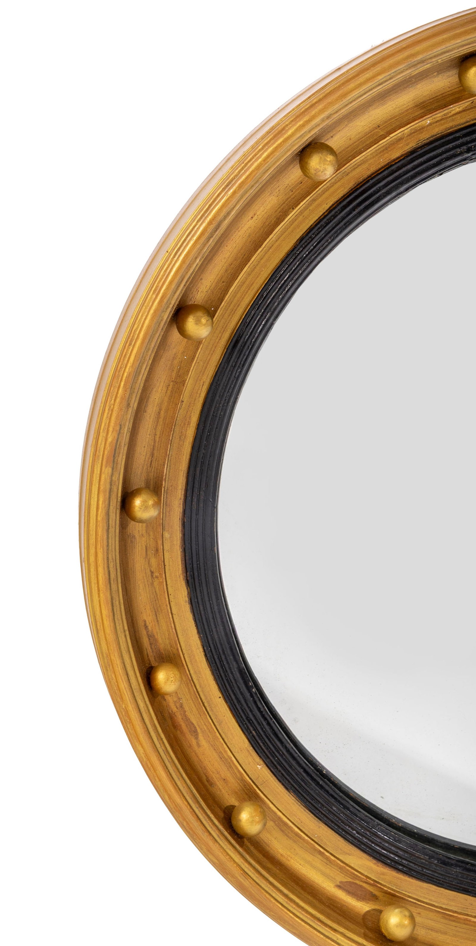 Miroir circulaire de style Regency, XXIe s., en bois doré et noirci, glace bombée, diam. 4 - 2