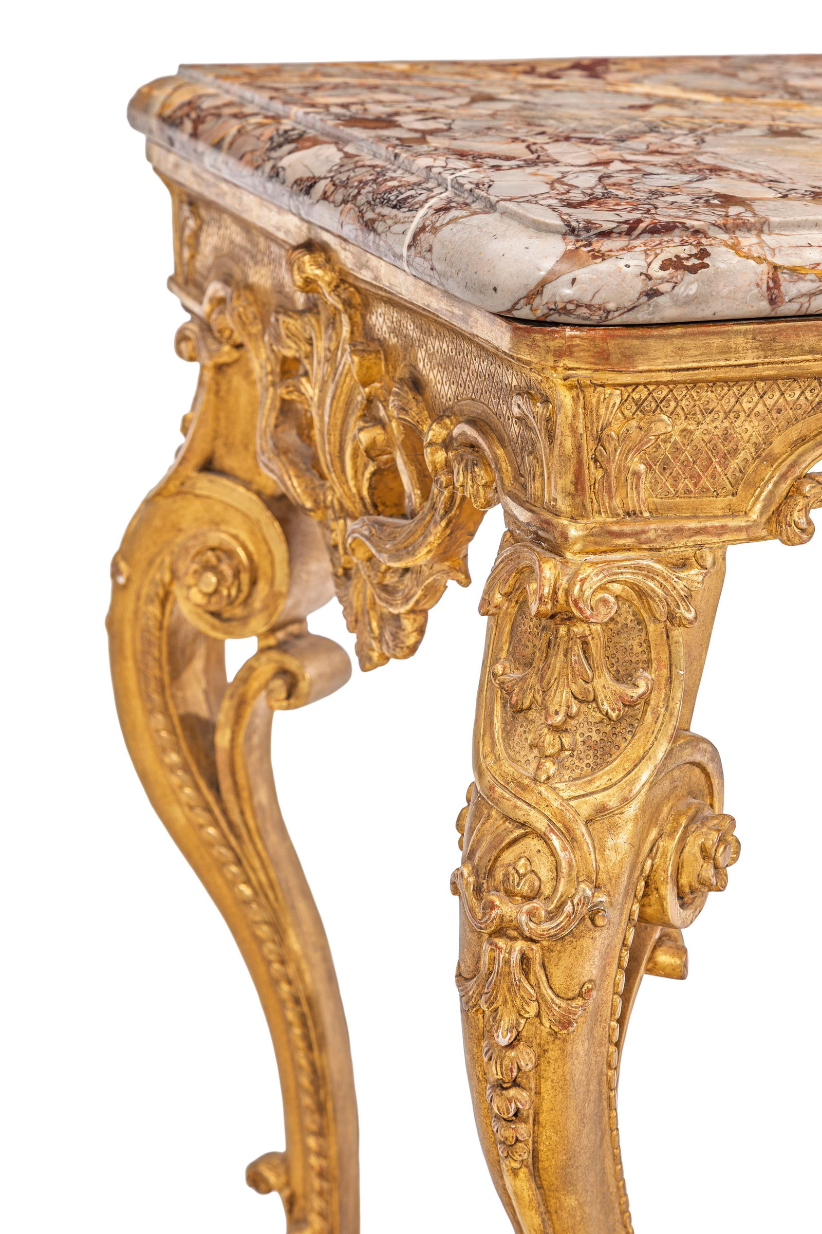 Console de style Régence, XIXe s., en bois sculpté et doré à décor de fleur - 2
