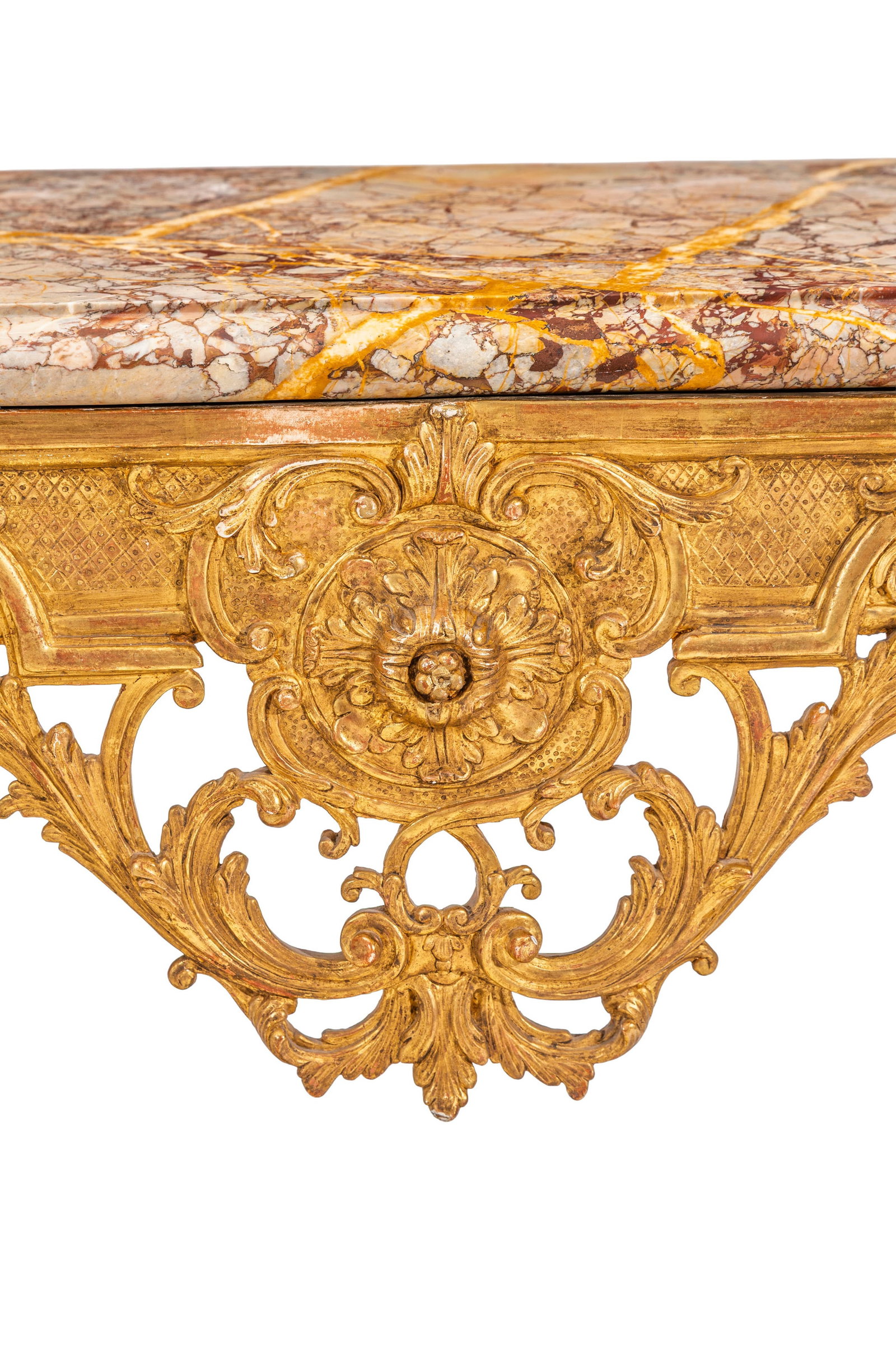 Console de style Régence, XIXe s., en bois sculpté et doré à décor de fleur - 4