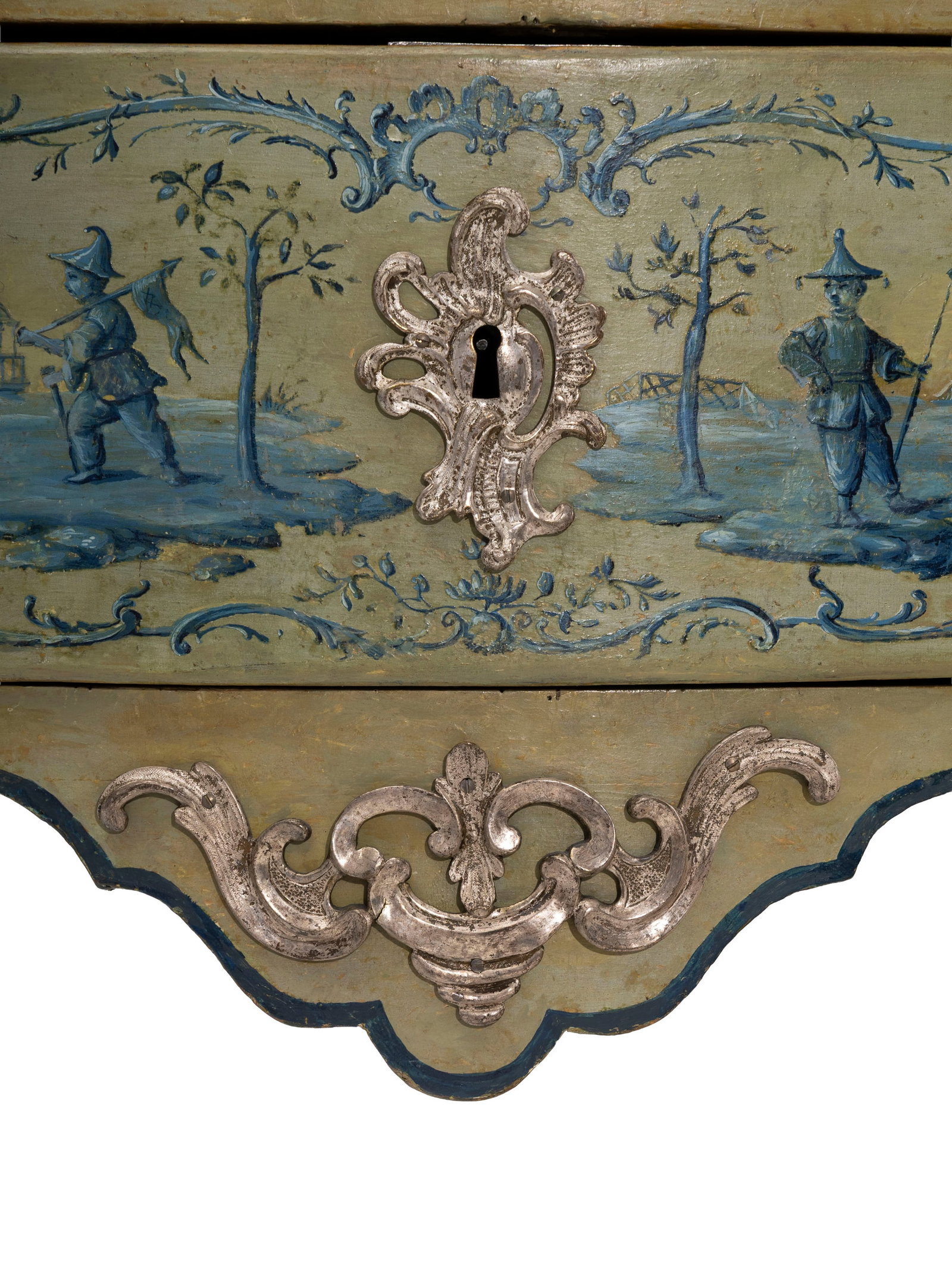 Commode d'époque Louis XV estampillée M. BARY et JME, en bois peint à décor au c - 3