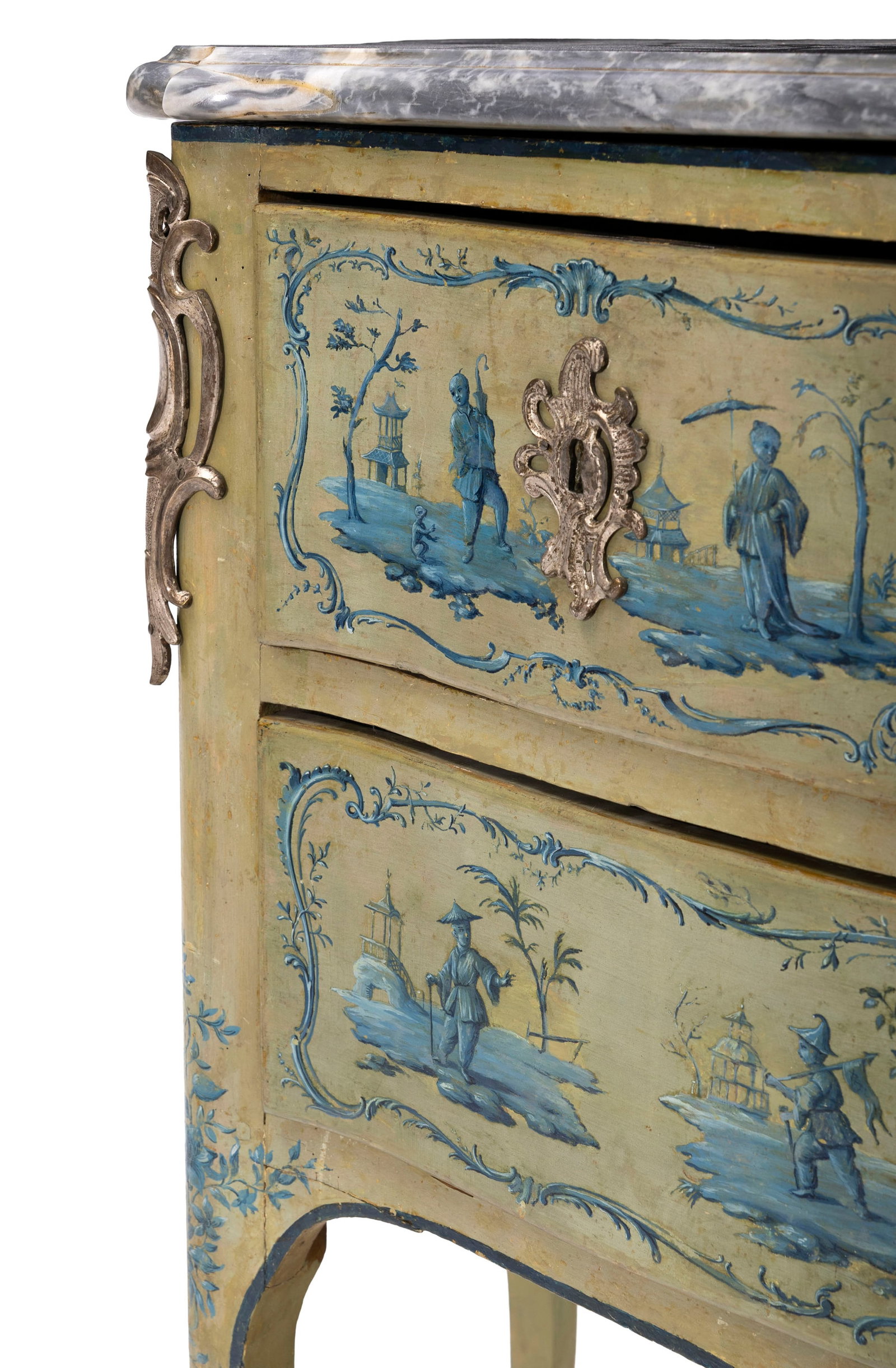 Commode d'époque Louis XV estampillée M. BARY et JME, en bois peint à décor au c - 4