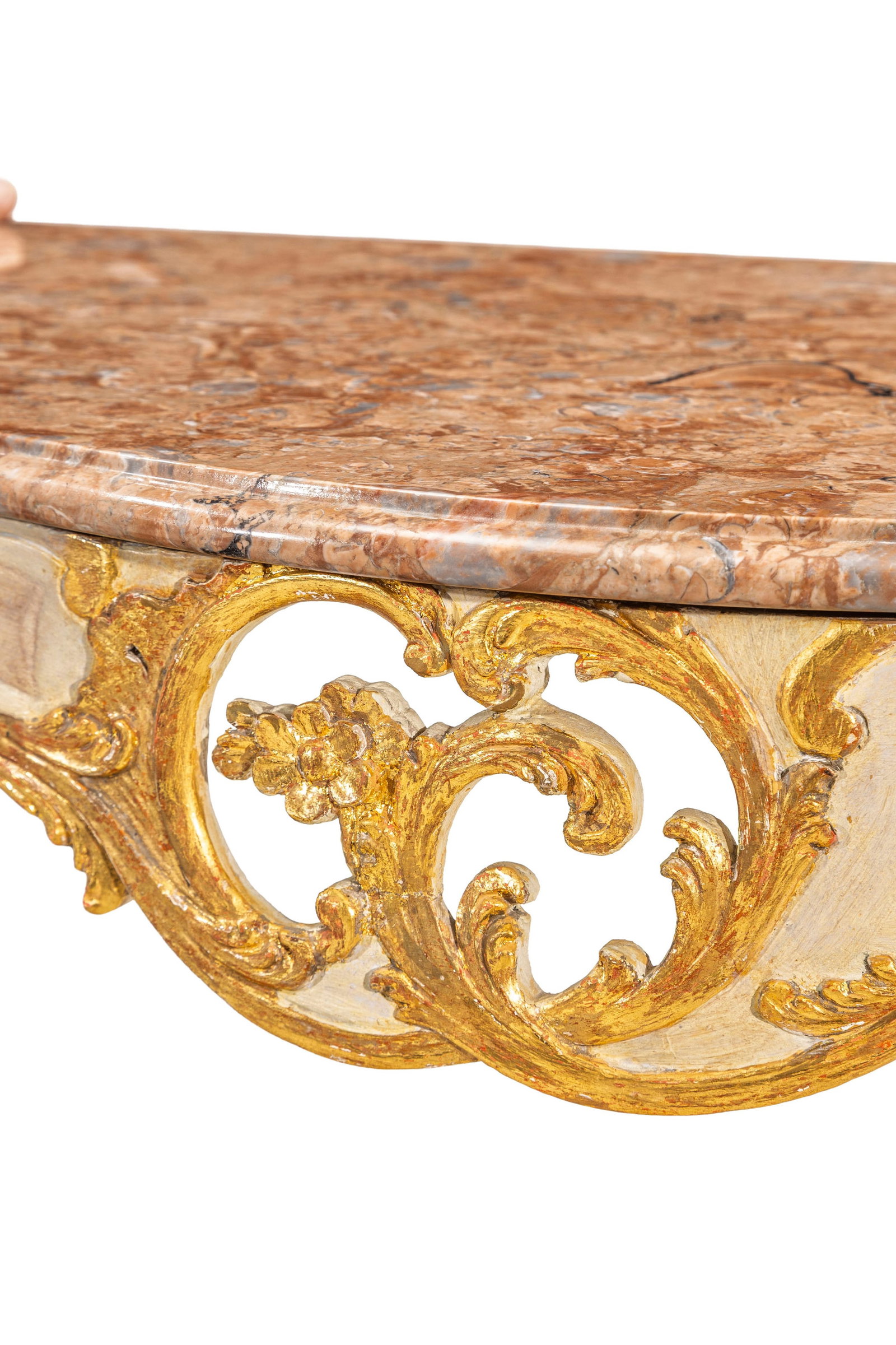 Console, Italie, XXe s., à décor ajouré peint gris et doré de guirlandes de fleu - 3
