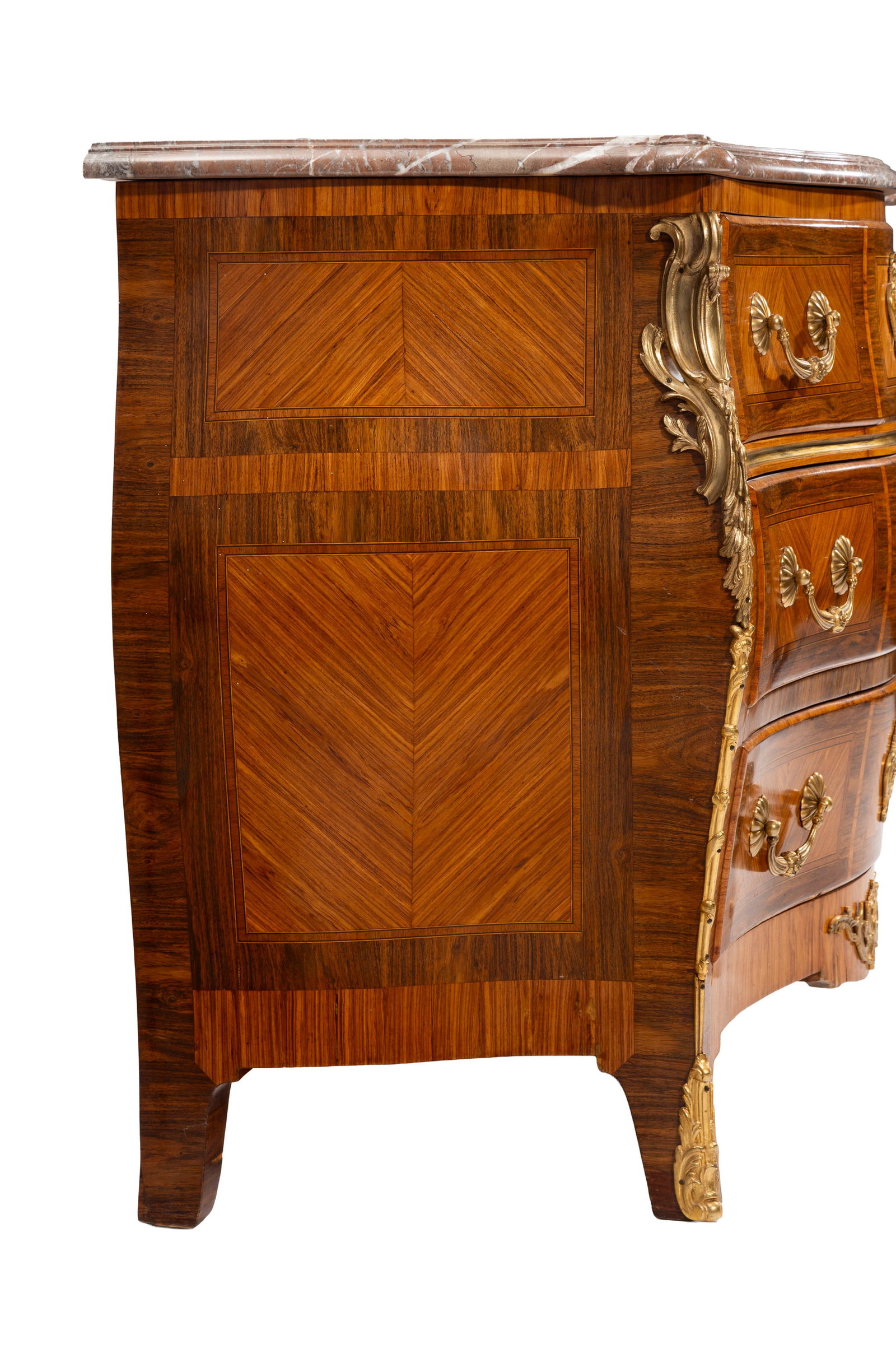 Commode tombeau de style Louis XV, XXe s., en placage de bois de rose et bois de violette, faça - 5