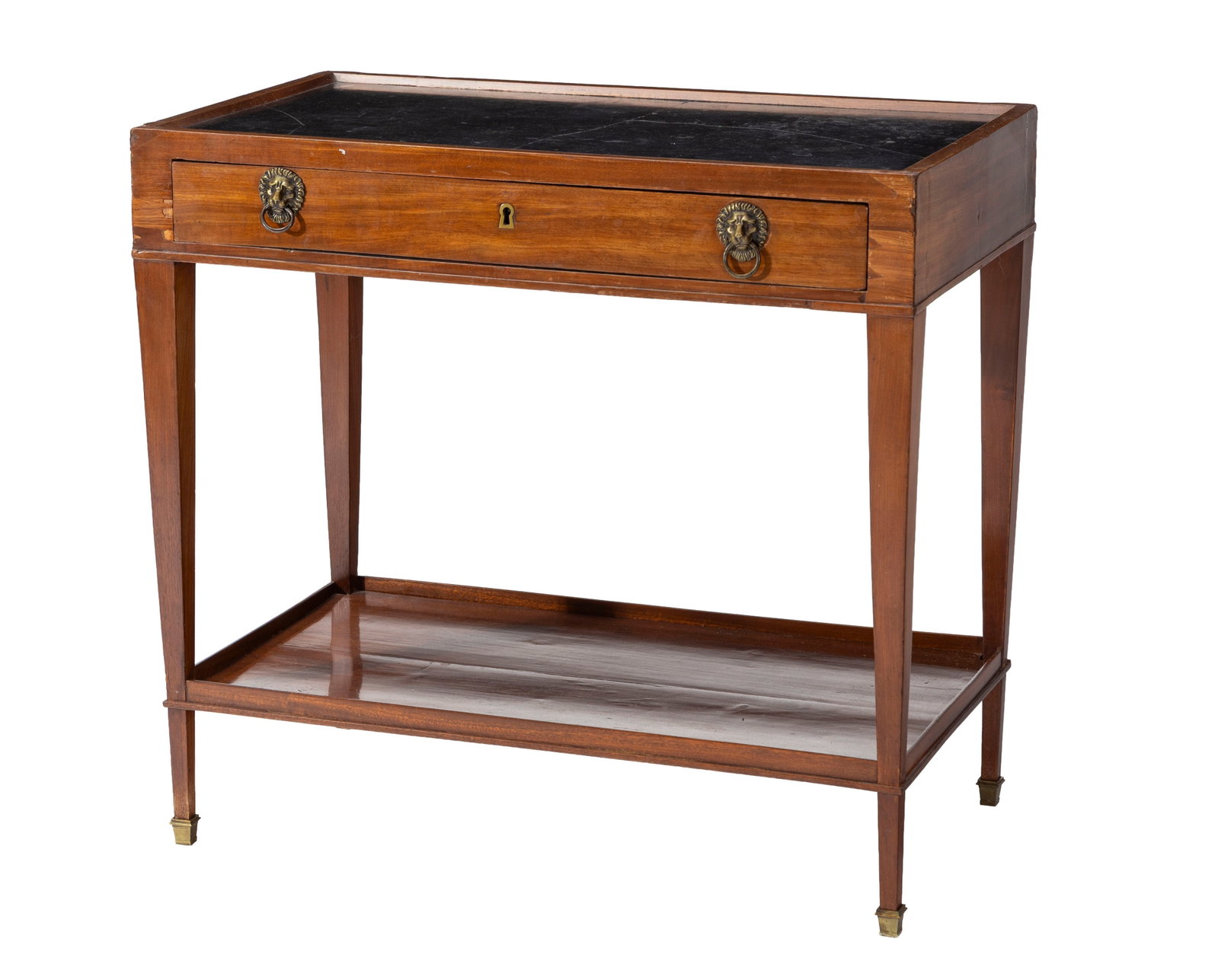 Petite desserte, fin d'époque Louis XVI, en acajou et placage d'acajou, plateau en marbre noir, - 2