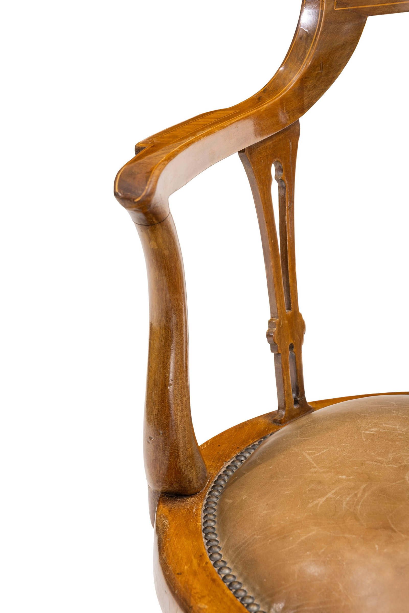 Fauteuil de bureau, Angleterre, fin XIXe s., en acajou, placage d'acajou et filets de marqueterie, a - 2