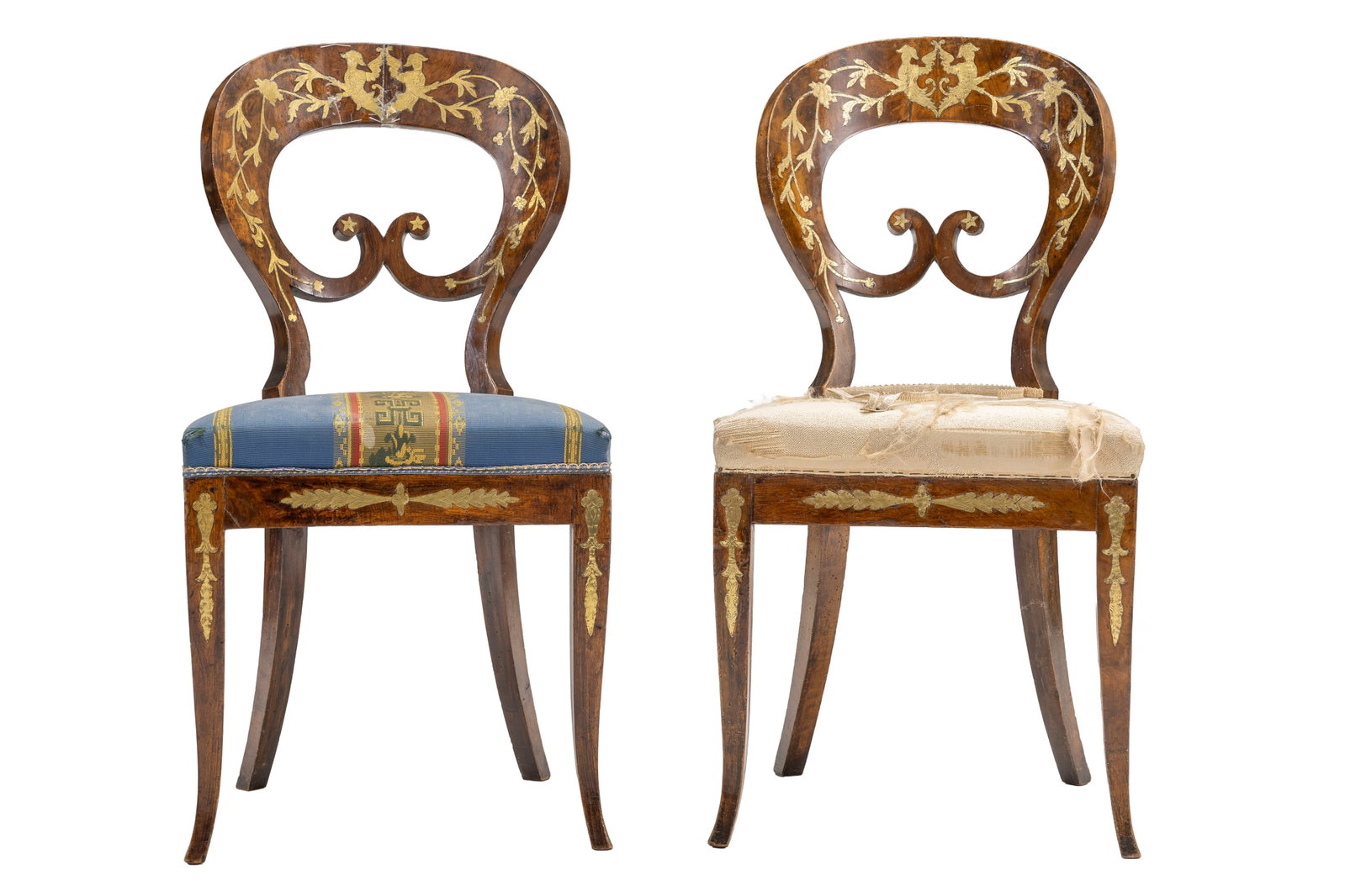 Suite de 4 chaises, XIXe s., en placage de loupe de noyer et incrustations de laiton à déc - 2
