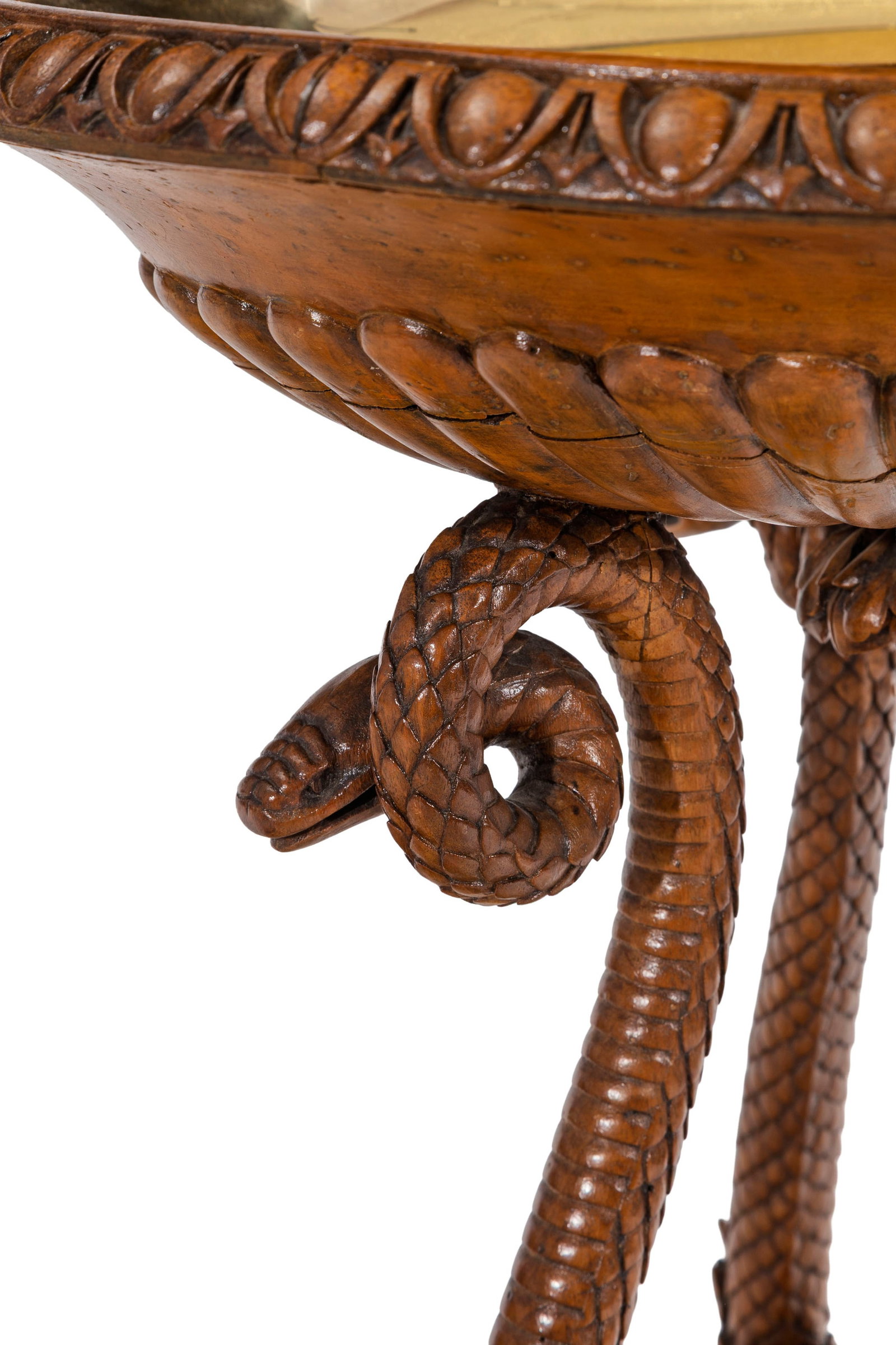 Athénienne, XIXe s., en bois sculpté, montants simulant des serpents et terminés par  - 2