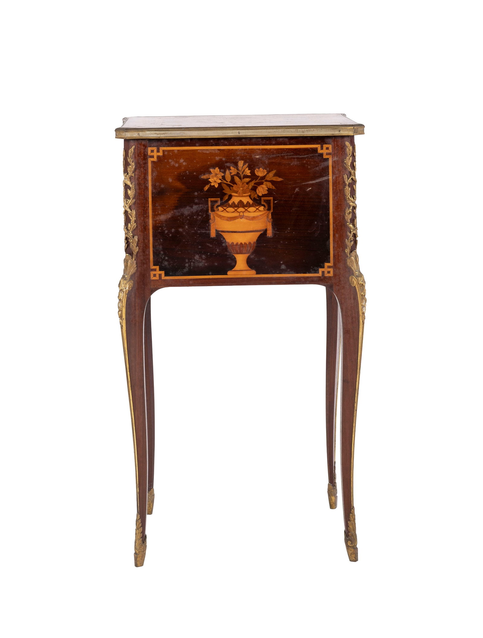 Meuble d'appoint, fin du XIXe s., en placage d'acajou et marqueterie de paysage de ruine, carquois,  - 3