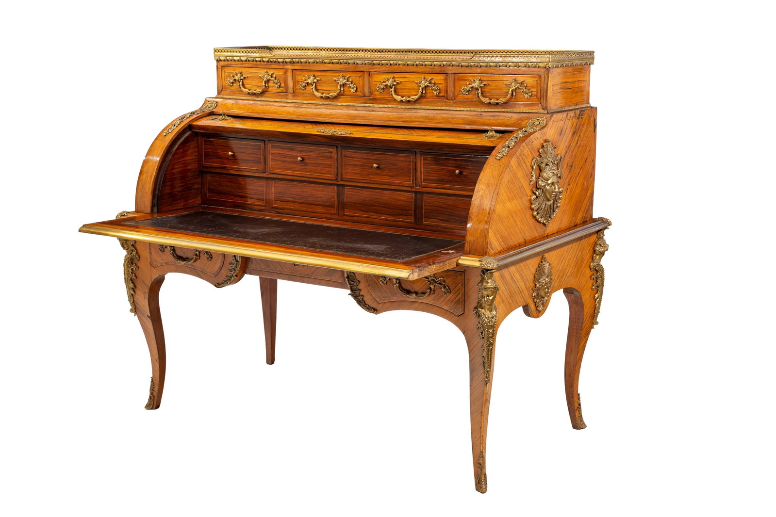 Bureau à cylindre d'époque Napoléon III, en placage de bois de rose et à dé - 2