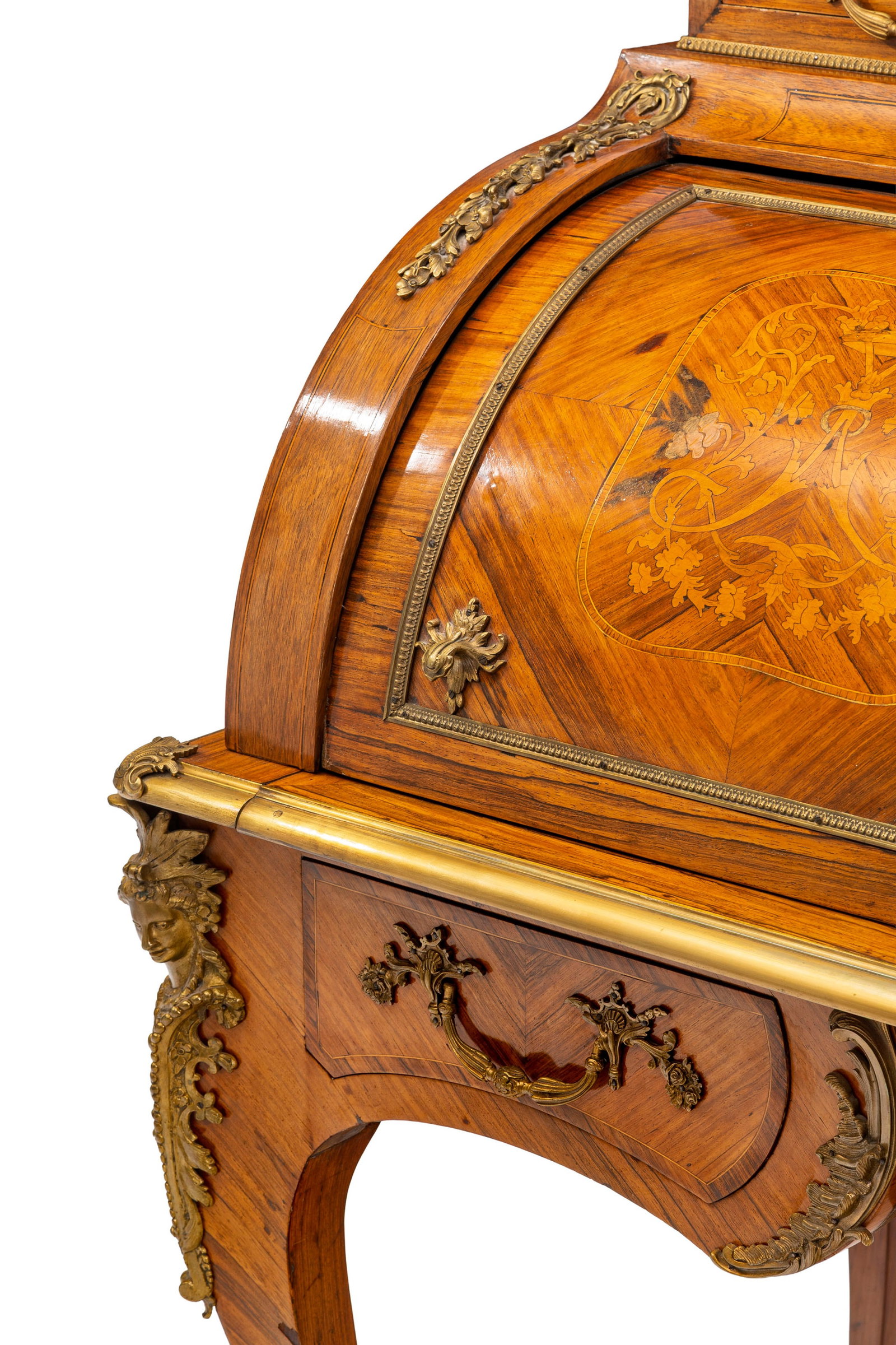 Bureau à cylindre d'époque Napoléon III, en placage de bois de rose et à dé - 3