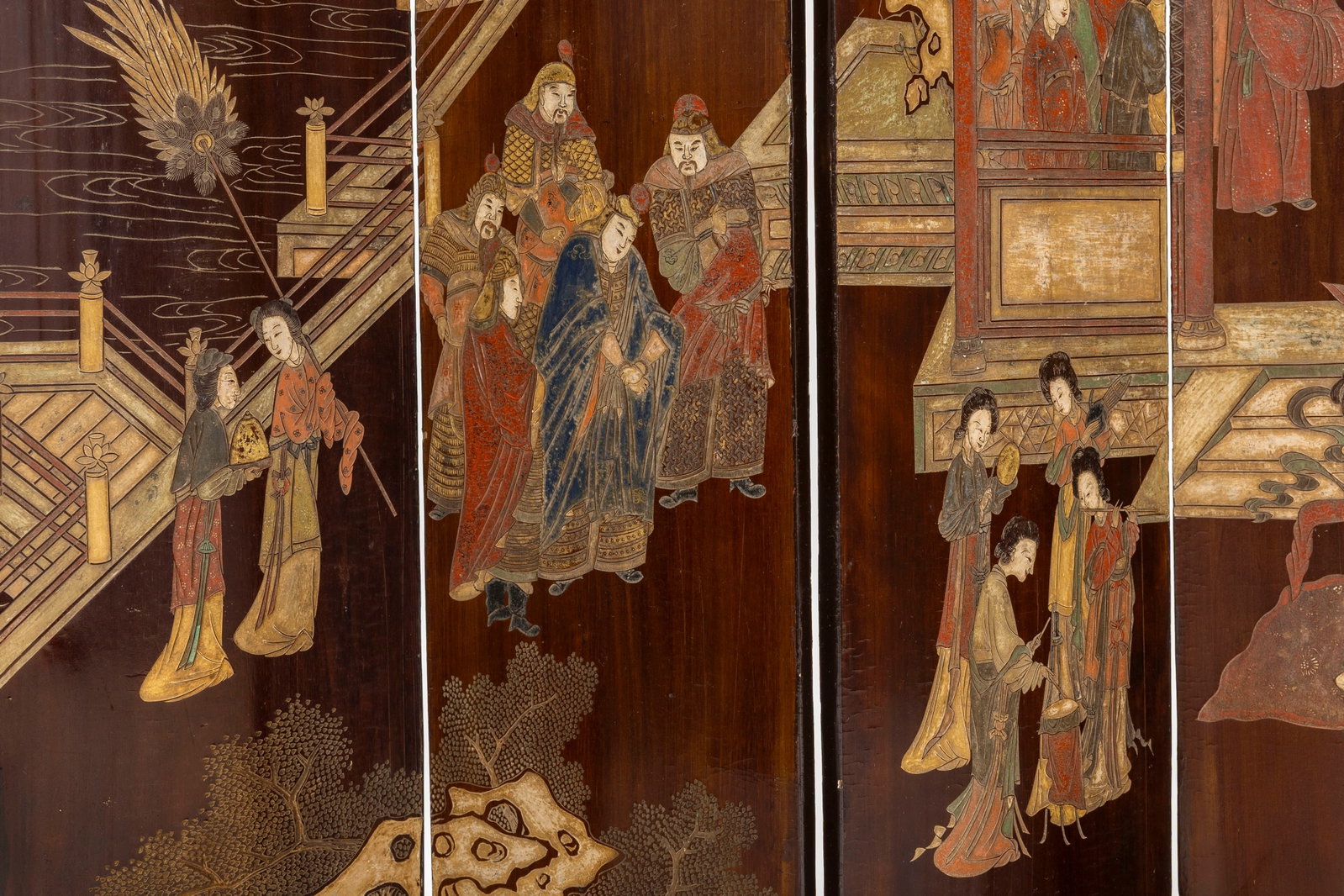 Paravent à 10 lés, Chine, XIXe s., en laque de Coromandel à décor de scènes - 4