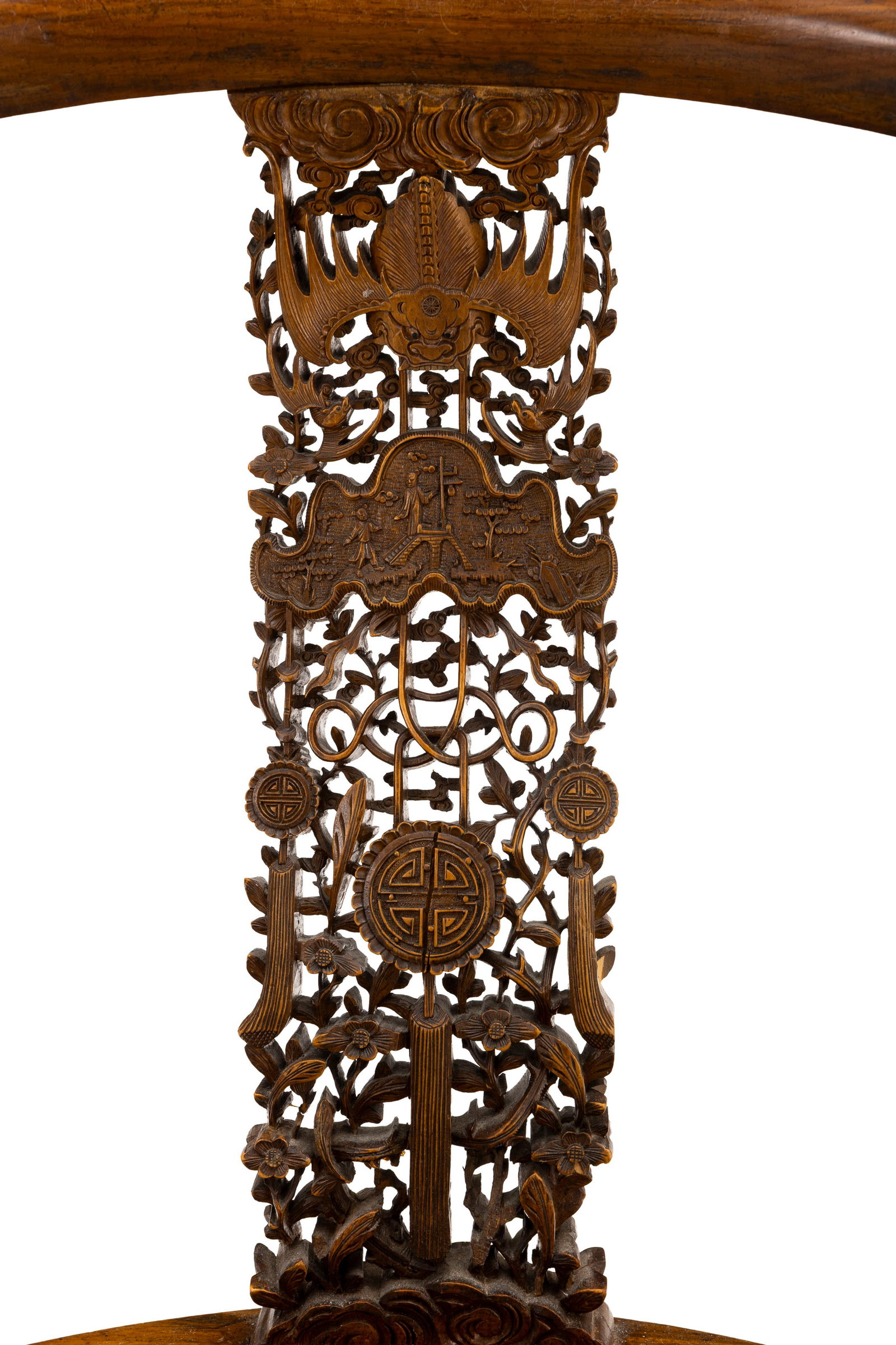 Fauteuil, Peranakan, XIXe s., en bois naturel sculpté et incrustations d'ivoire et bois fruitie - 3