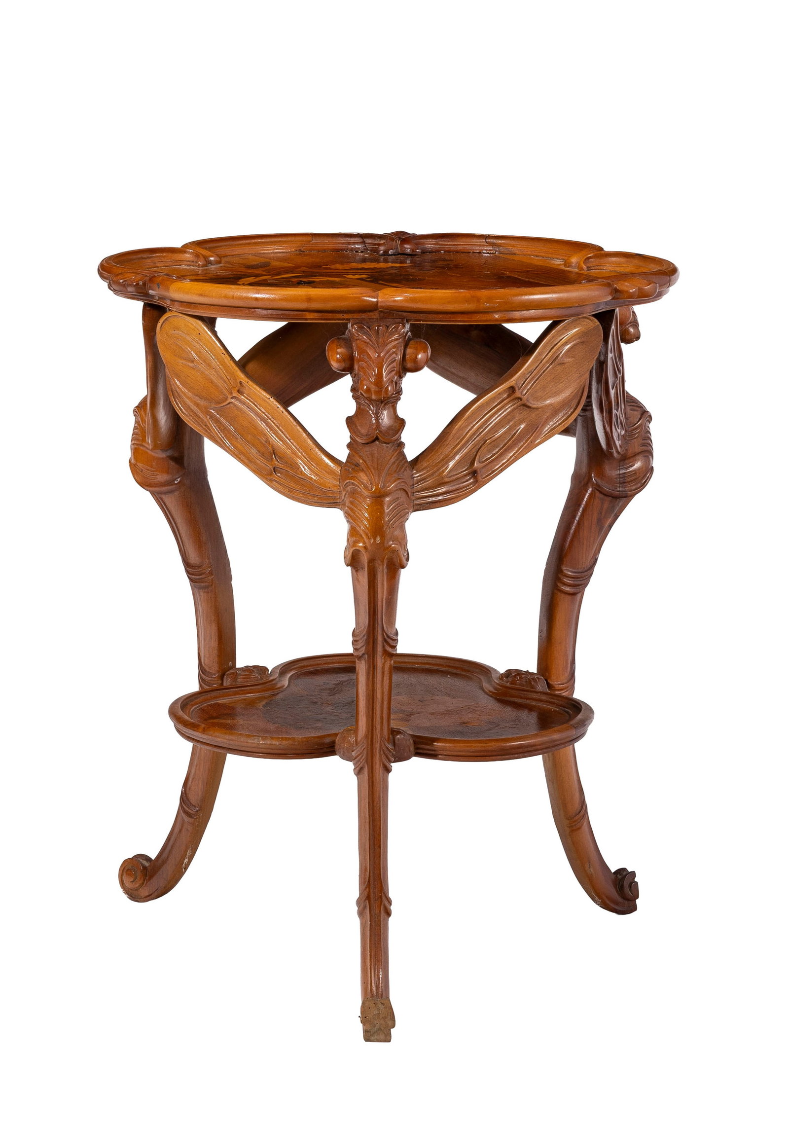 Paire de guéridons Libellules d'époque Art Nouveau signés Gallé, en noyer moulur - 2