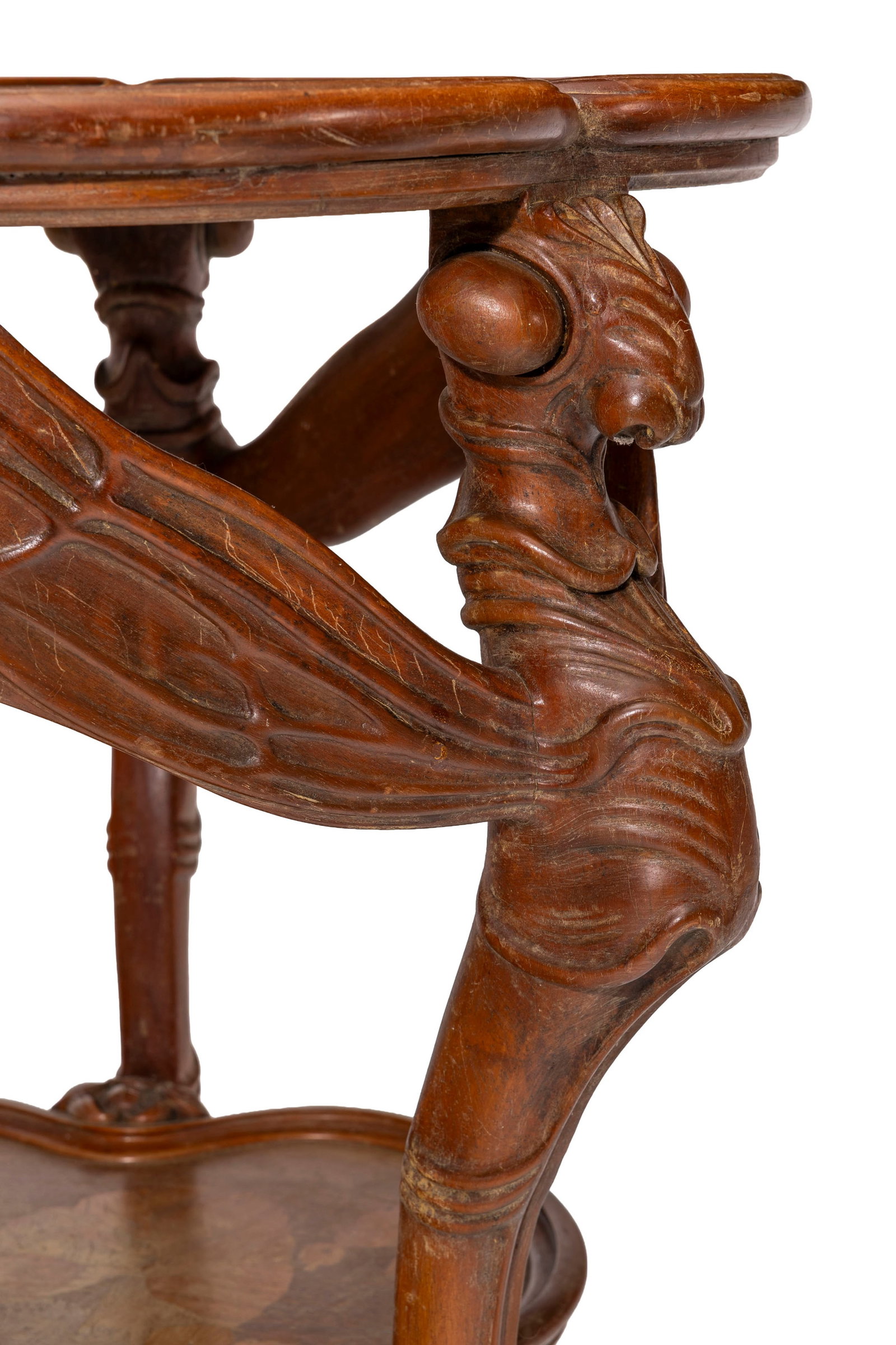 Paire de guéridons Libellules d'époque Art Nouveau signés Gallé, en noyer moulur - 5