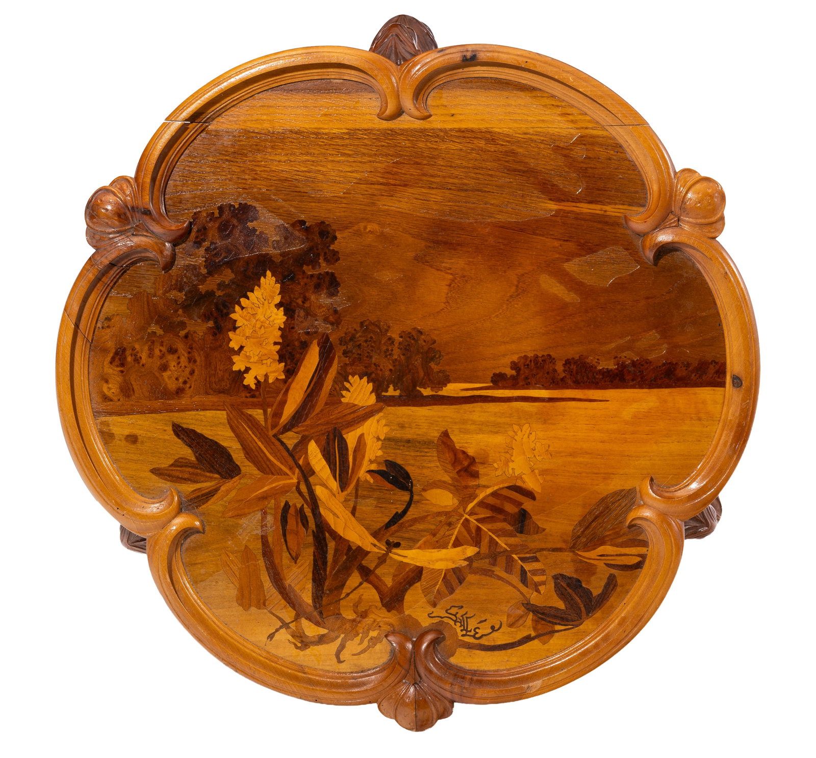Paire de guéridons Libellules d'époque Art Nouveau signés Gallé, en noyer moulur - 8