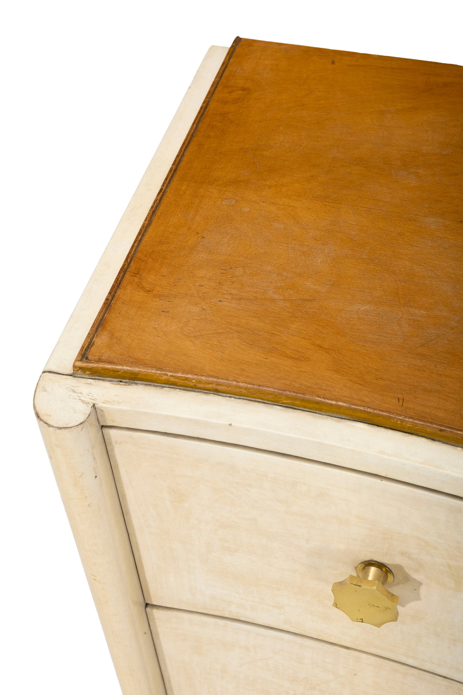 Commode attribuée à André Arbus, milieu du XXe s., en parchemin, bois naturel et dor& - 6