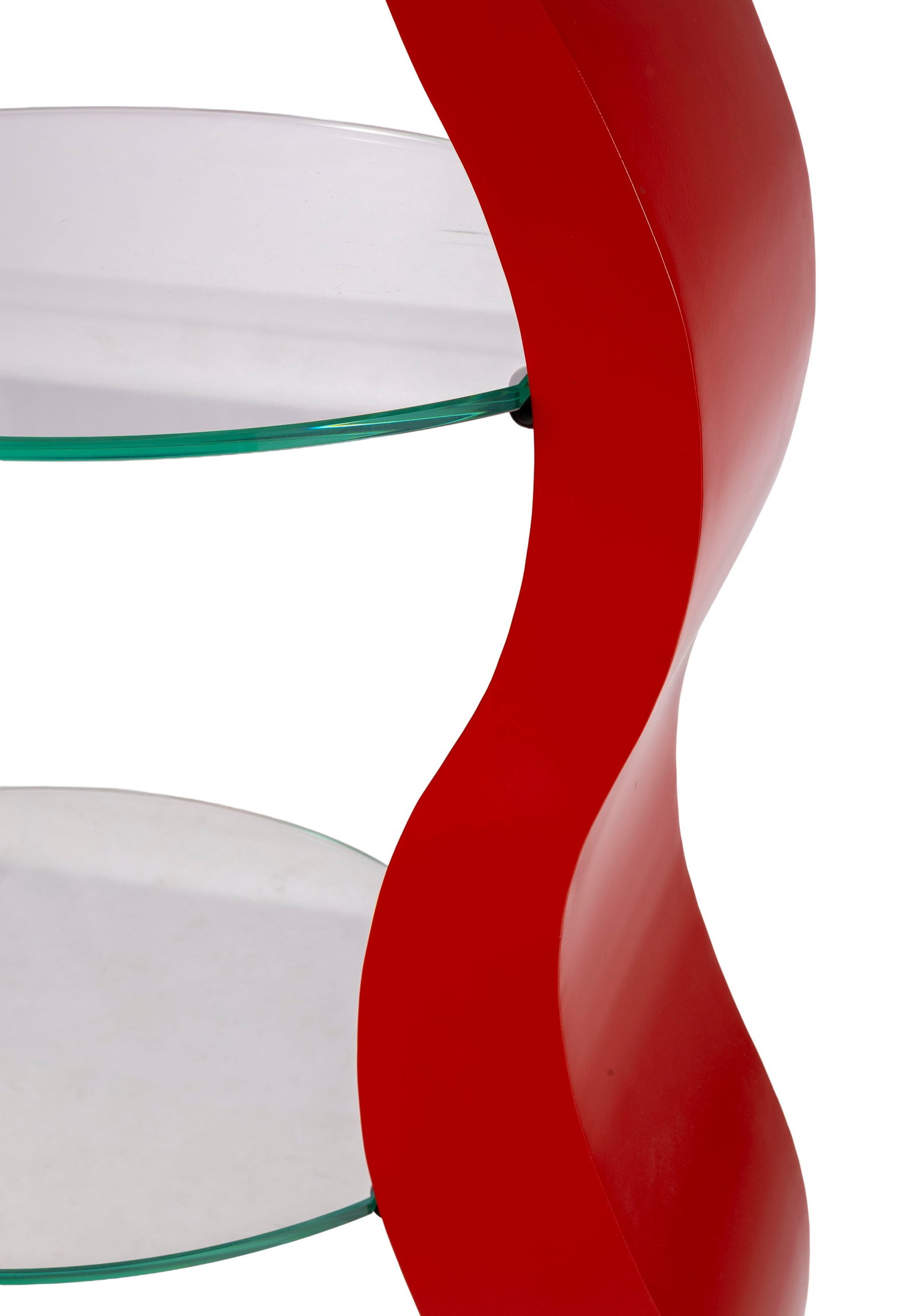 Etagère Flamme par Johan Schule, en aluminium laqué rouge, quatre tablars en verre, 219x77 - 2