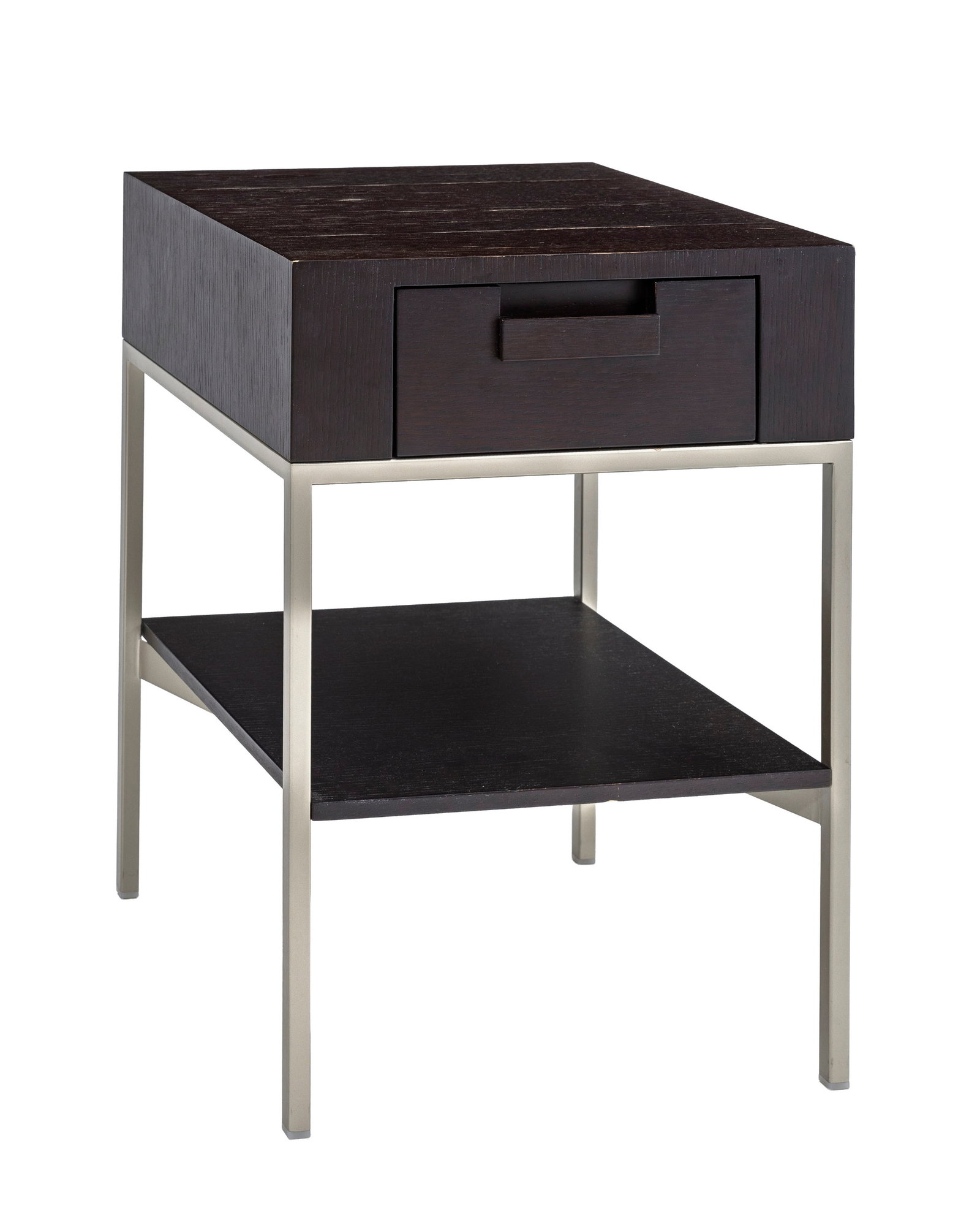 Table de chevet Apta par Antonio Citterio (né en 1950) pour B&B Italia, Collection Maxalto, en : Table de chevet Apta par Antonio Citterio (né en 1950) pour B&B Italia, Collection Maxalto, en particule de bois avec placage wengé, ouvrant par un tiroir, pieds en métal chromé re