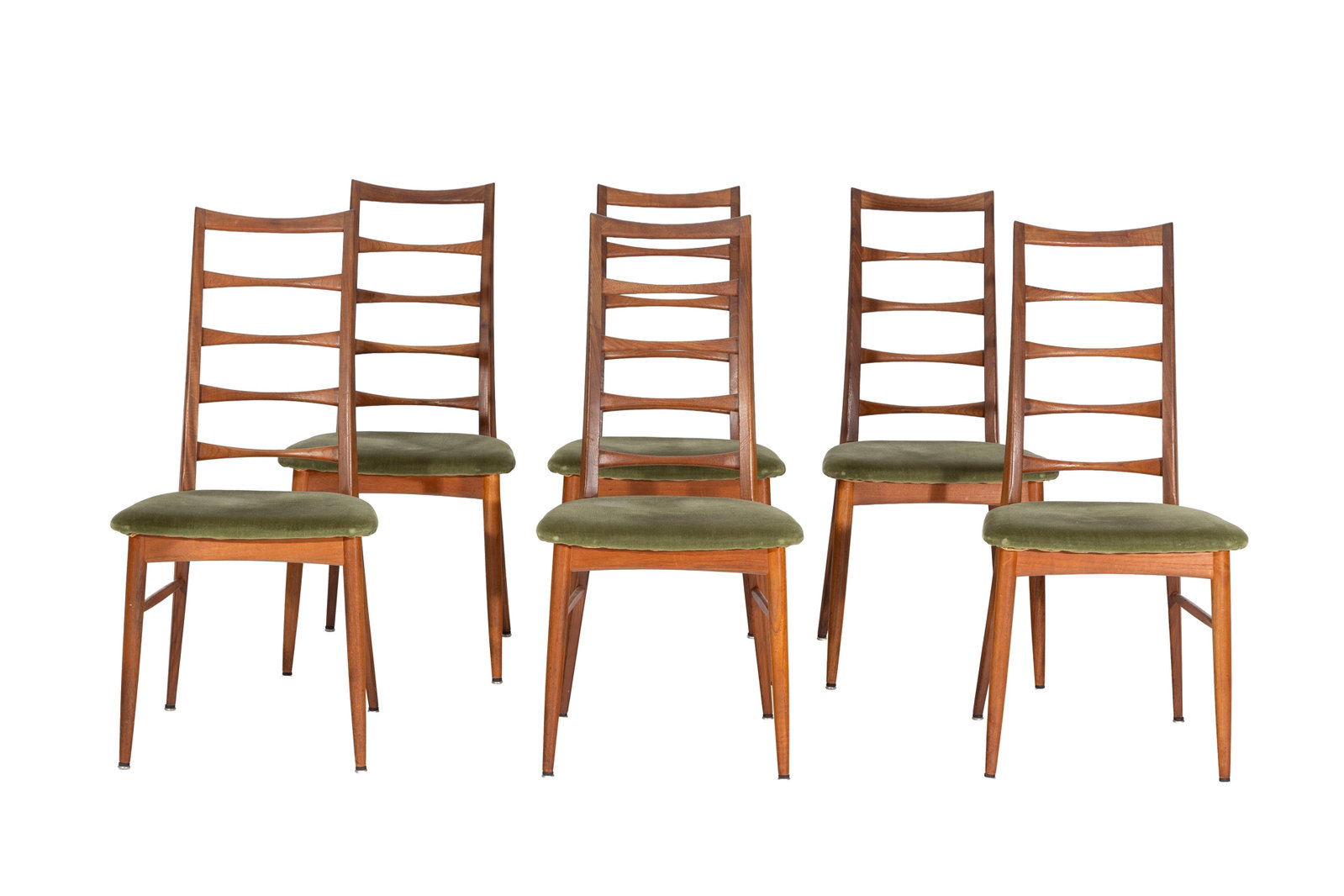 Suite de 6 chaises par Niels Koefoeds (1929-2003), Danemark, circa 1960, en teck, garniture en velou (1 of 5)