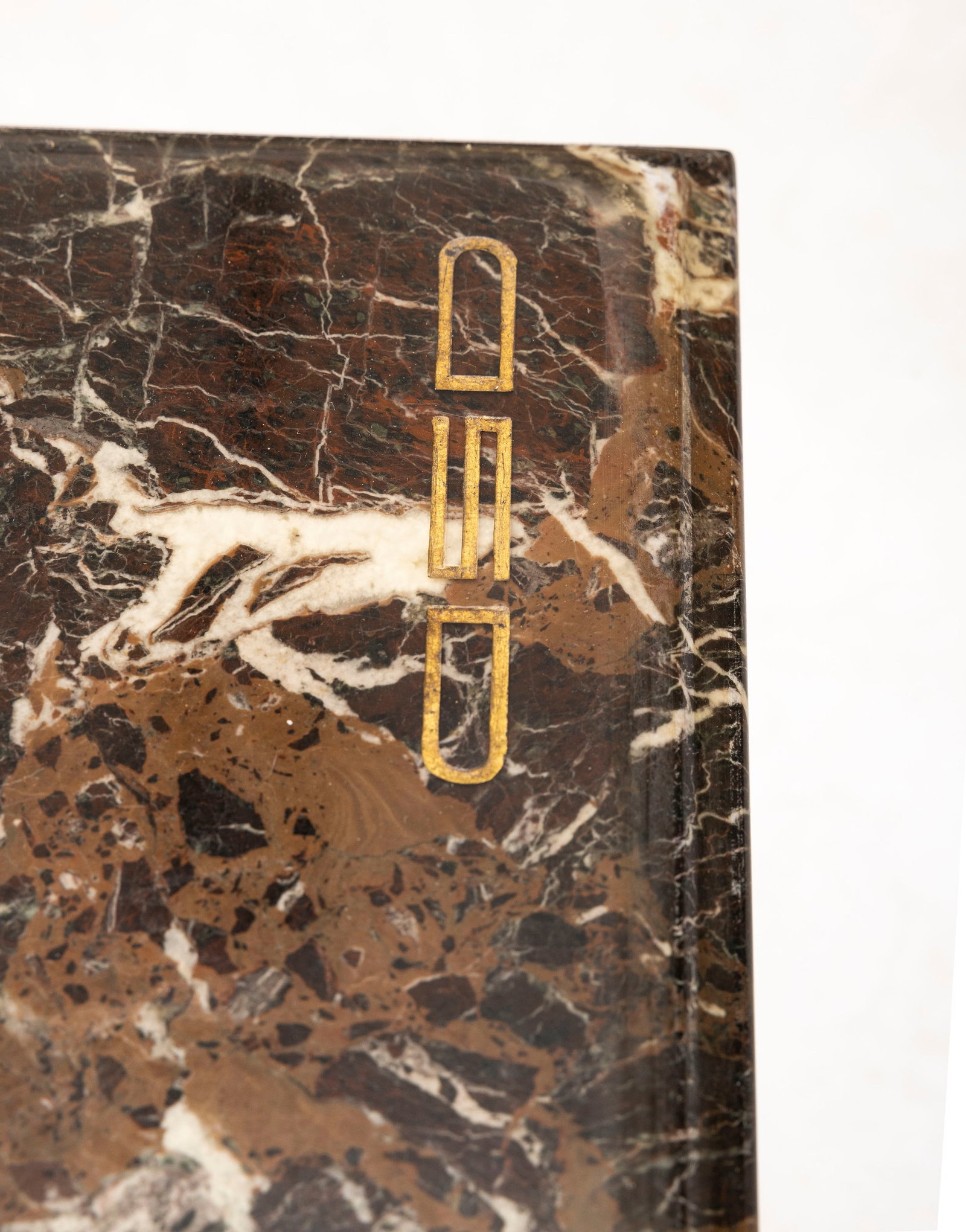 Table basse, XXe s., piètement en acier patiné, plateau en marbre, 49x121x65 cm - 3