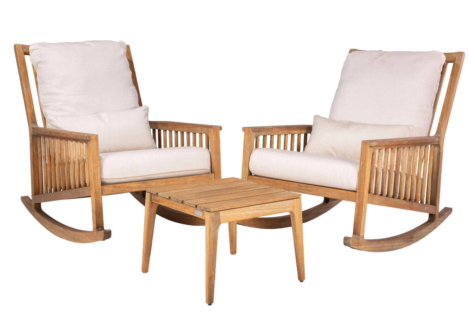 Paire de Rocking chairs de jardin New Haven, édition Garpa, XXIe s., en teck, coussins garnis d (1 of 4)