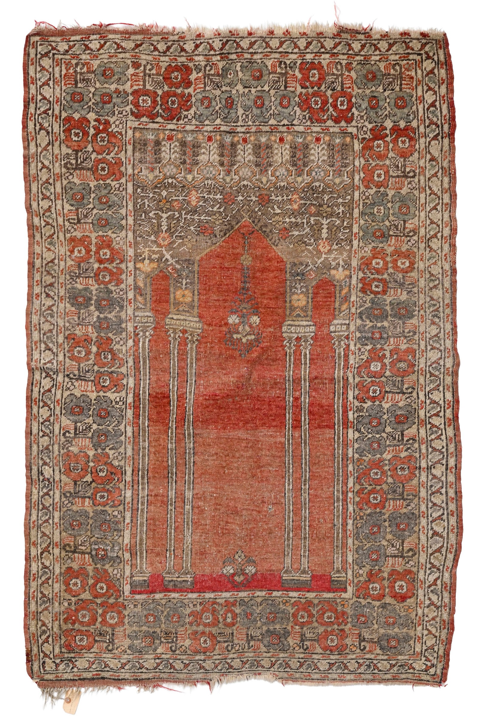 Tapis de prière Panderma, Turquie, fin XIXe s., à mihrab rouge agrémenté de colo (1 of 1)