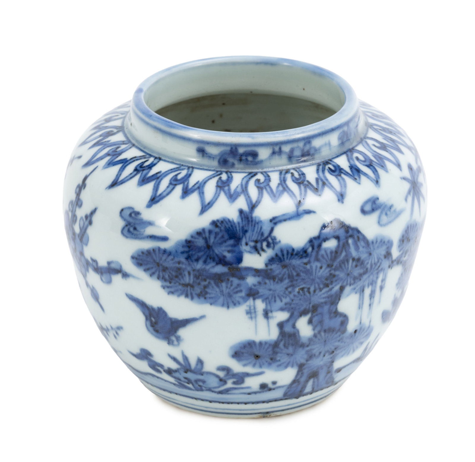 Pot en porcelaine, Chine, dynastie Qing, décor en bleu de paysage avec les Suihan Sanyou ("Troi - 2