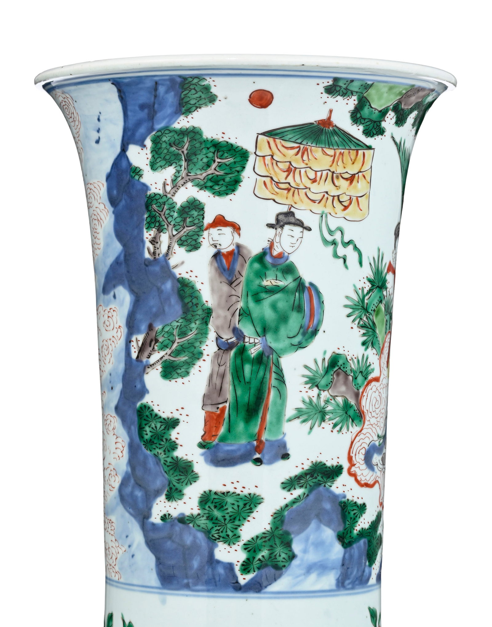 Paire de vases gu en porcelaine wucai, Chine, époque Transition (1618-1683), décor de pays - 10