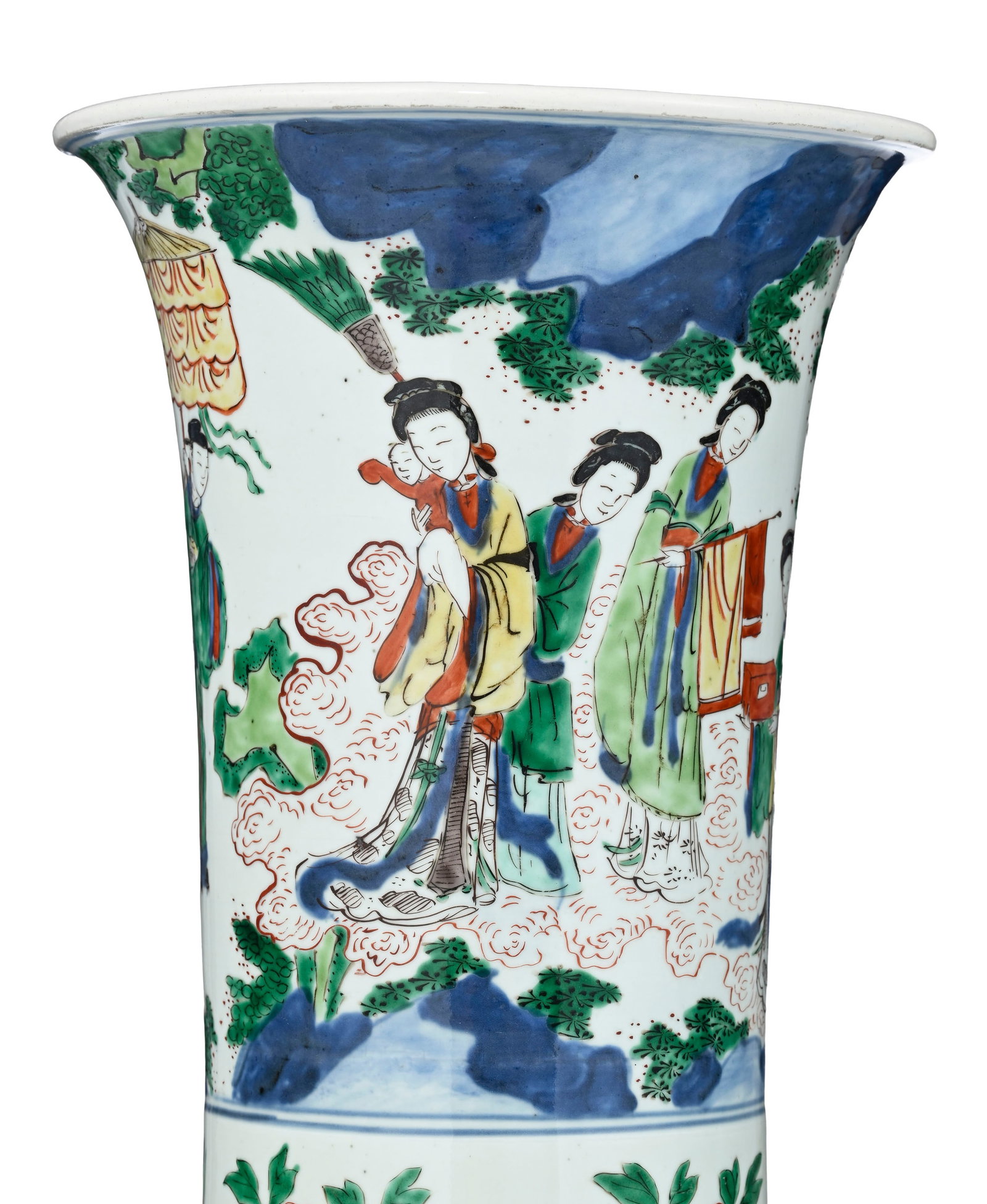 Paire de vases gu en porcelaine wucai, Chine, époque Transition (1618-1683), décor de pays - 11