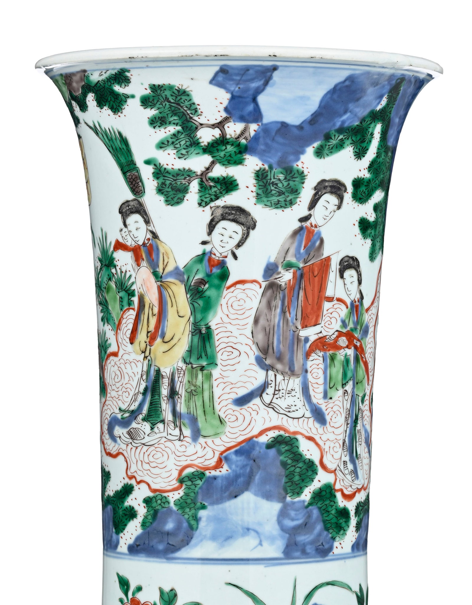 Paire de vases gu en porcelaine wucai, Chine, époque Transition (1618-1683), décor de pays - 15