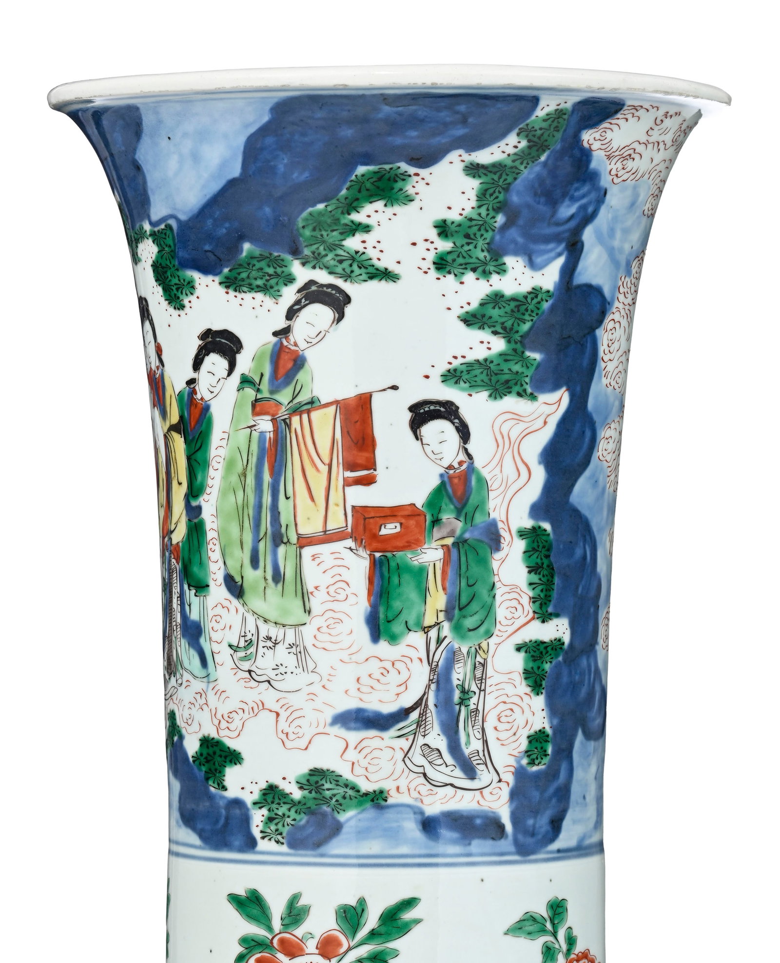 Paire de vases gu en porcelaine wucai, Chine, époque Transition (1618-1683), décor de pays - 7