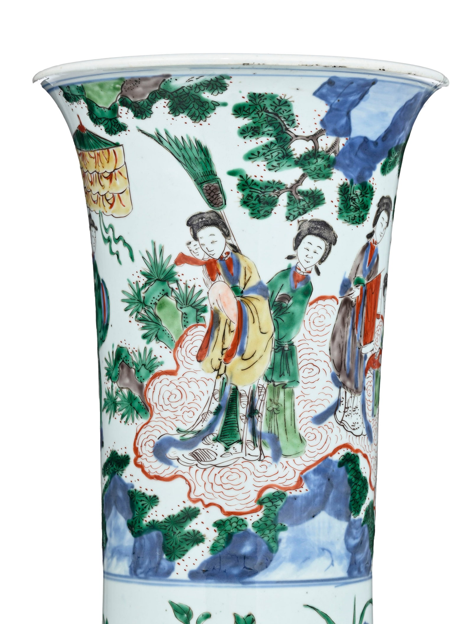 Paire de vases gu en porcelaine wucai, Chine, époque Transition (1618-1683), décor de pays - 8