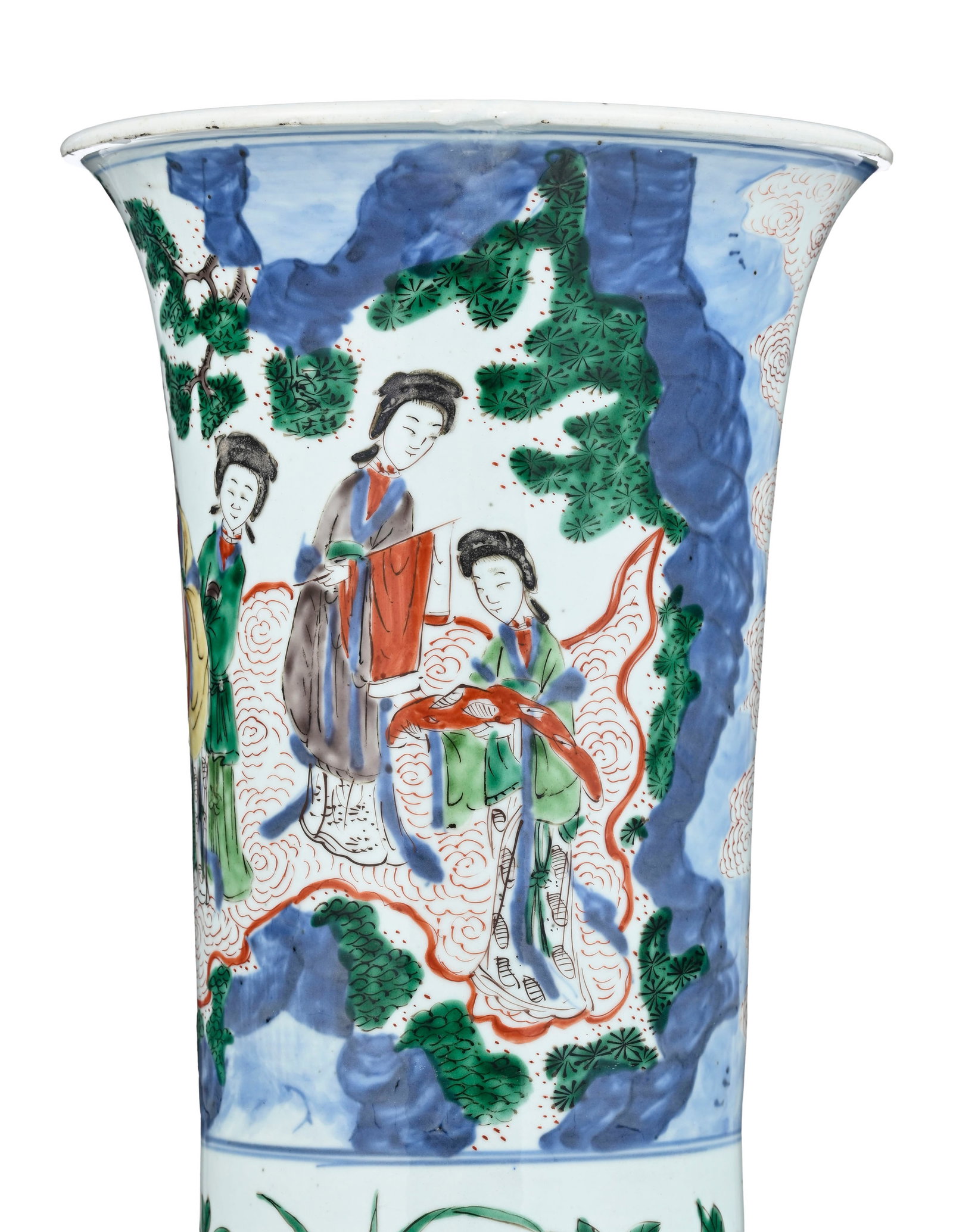 Paire de vases gu en porcelaine wucai, Chine, époque Transition (1618-1683), décor de pays - 9