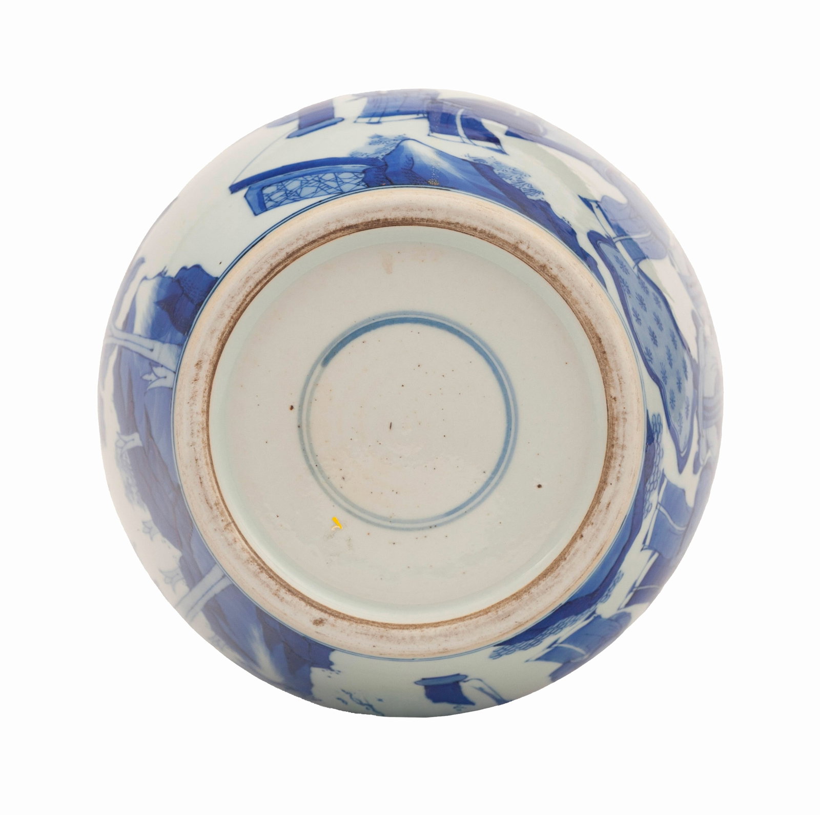 Pot en porcelaine, Chine, dynastie Qing, décor en bleu de personnages sur une terrasse, marque  - 2