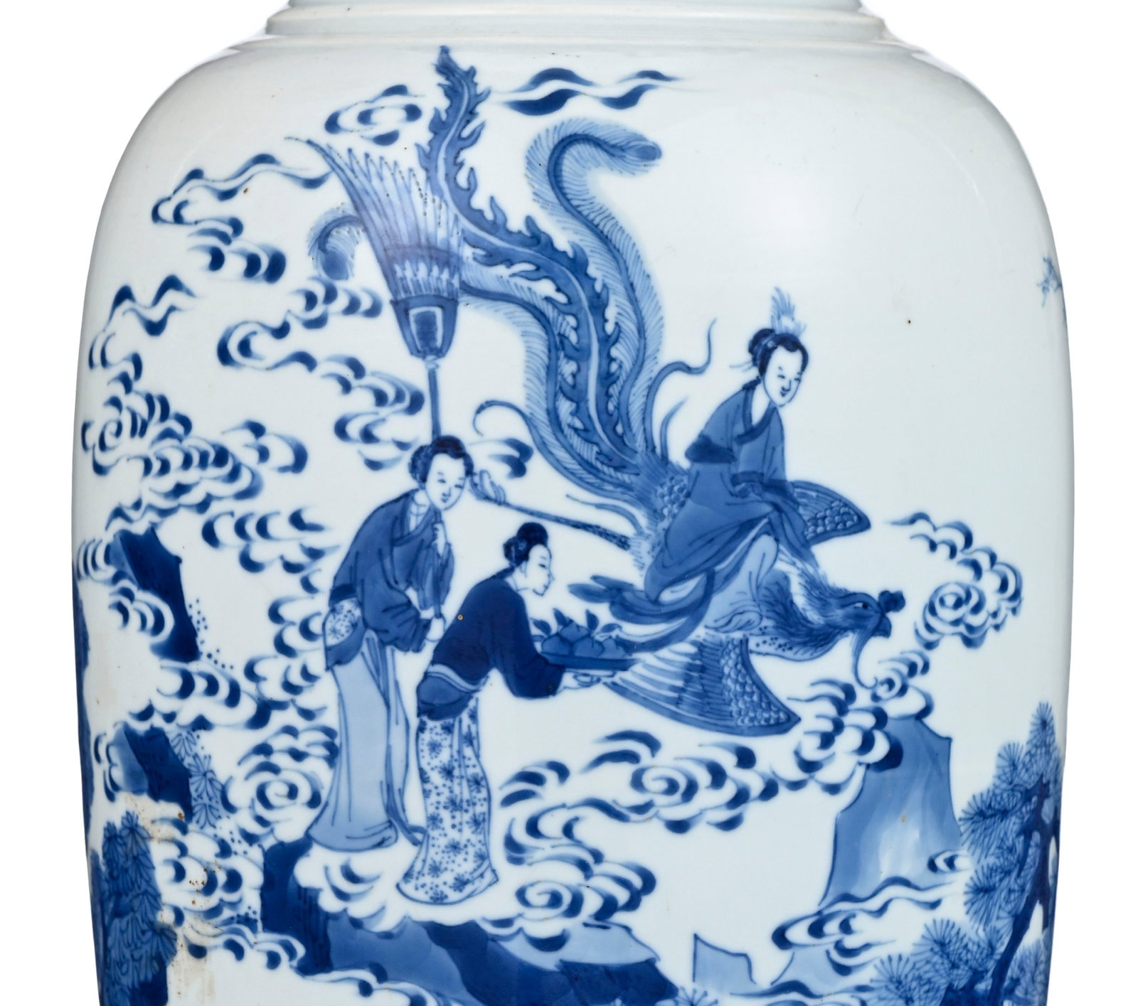 Vase en porcelaine, Chine, dynastie Qing, décor en bleu d'Immortels dans un paysage, marque Jia - 6