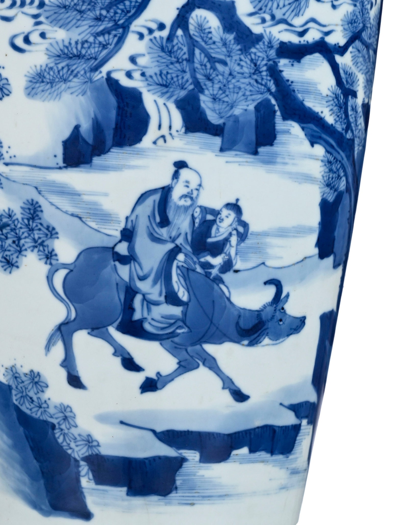 Vase en porcelaine, Chine, dynastie Qing, décor en bleu d'Immortels dans un paysage, marque Jia - 7