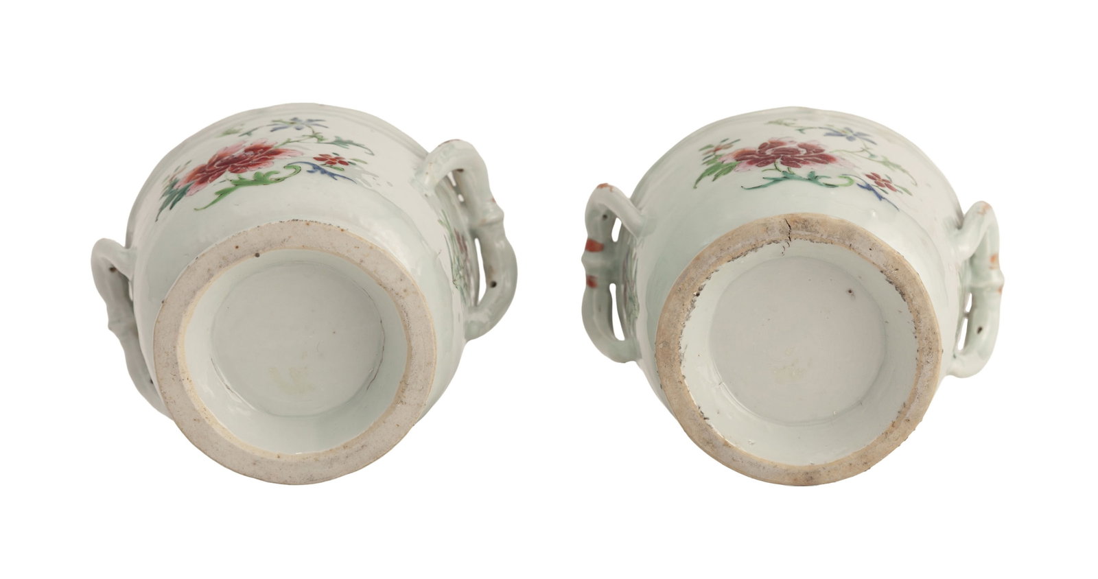 Paire de rafraîchissoirs polylobés en porcelaine famille rose, Chine, XVIIIe s., déco - 2